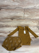 NEW Rylee + Cru 2pc Ribbed Bodysuit & Floral Pants Gold sz 24m