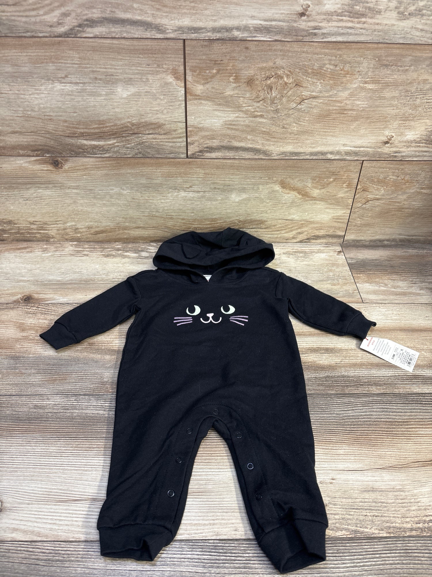 NEW Cat & Jack Halloween Cat Hooded Romper Black sz 3-6m