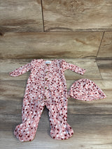 Nicole Miller 2pc Ribbed Heart Print Sleeper & Hat Set Pink sz 0-3m