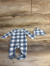 Lila & Jack 2pc  Buffalo Plaid Falling For Mama Sleeper & Hat Set Blue sz 0-3m
