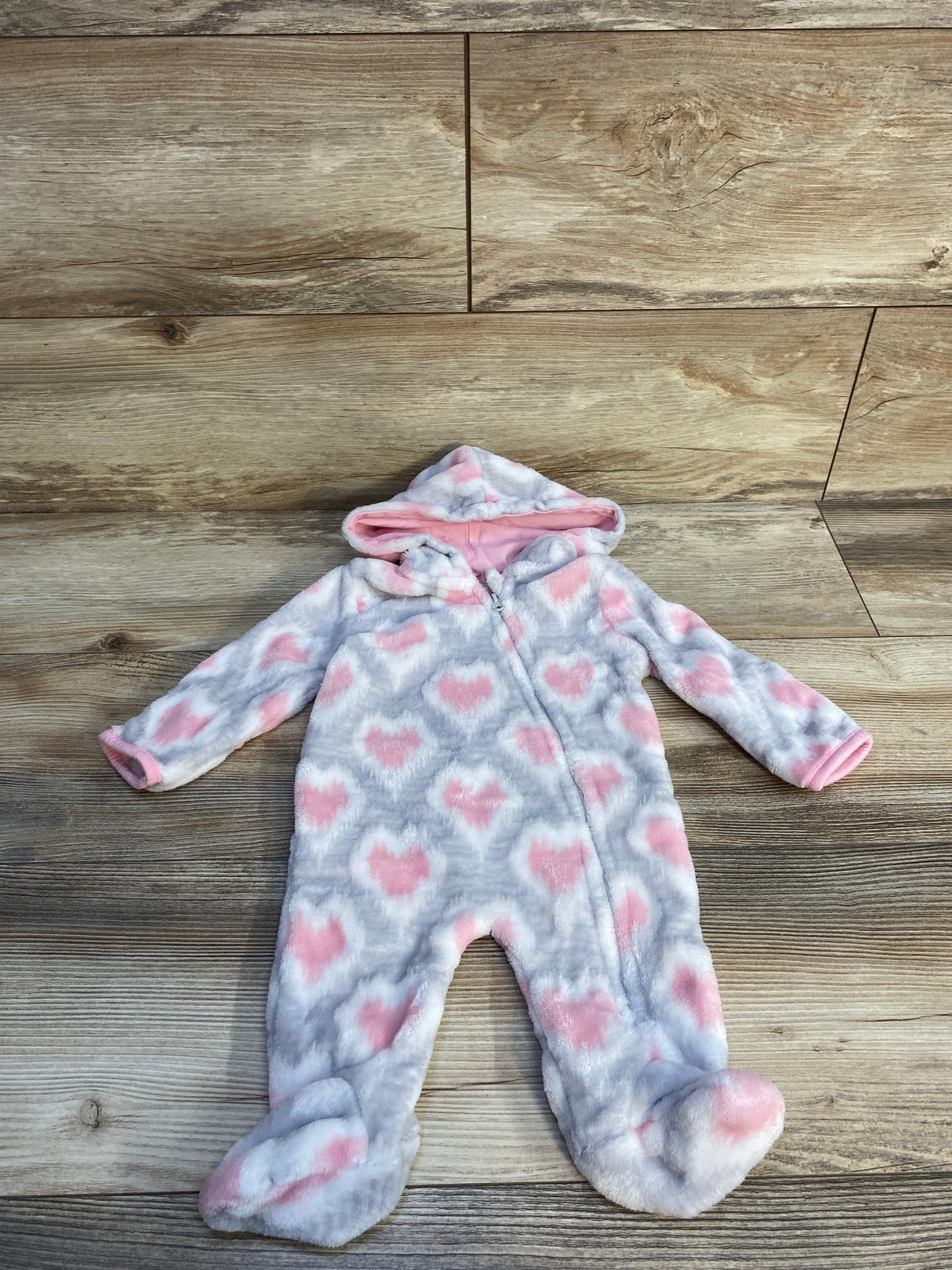 Little Beginnings Fleece Heart Print Bunting Grey sz 0-3m