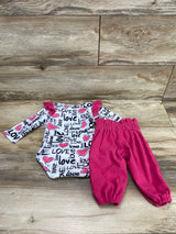 2pc Love Print Bodysuit & Pants White/Pink sz 3m