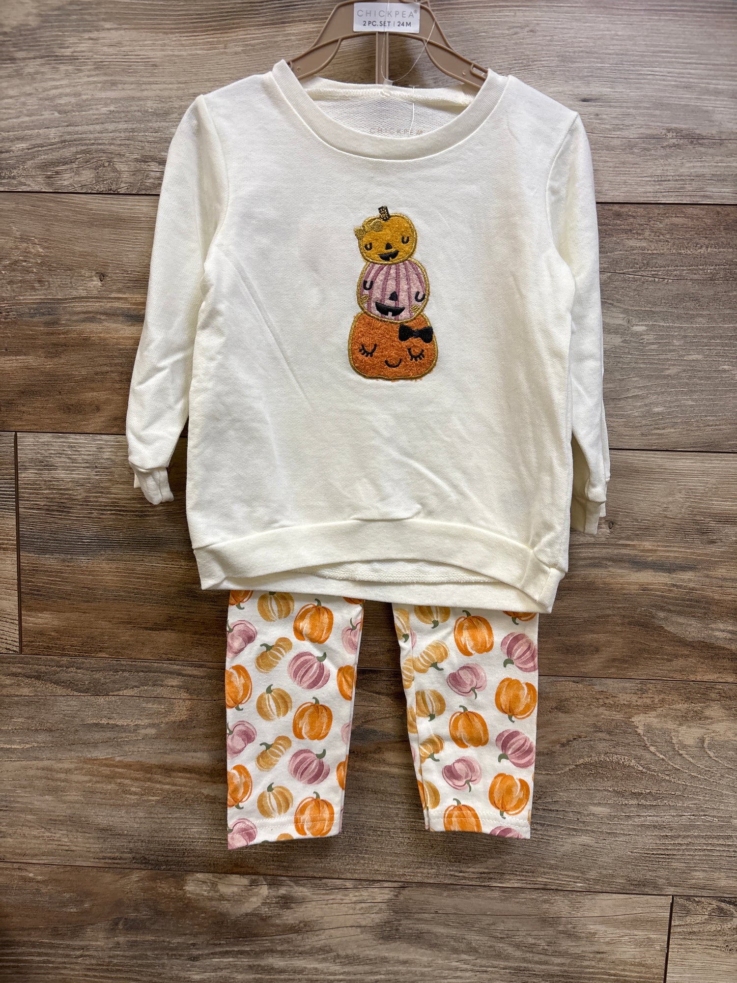 NEW Chick Pea 2pc Pumpkin Sweatshirt & Pants Set White sz 24m