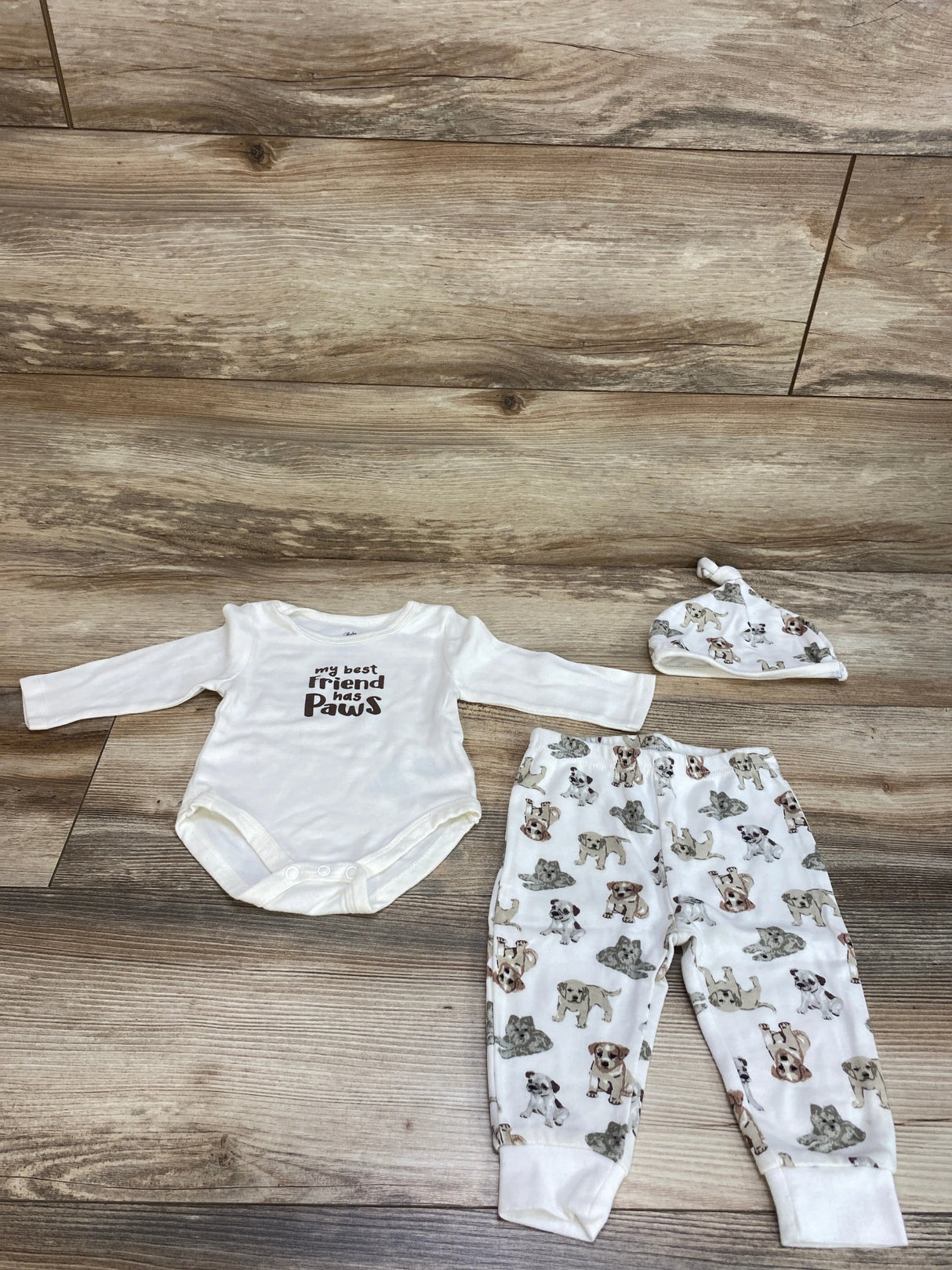 Baby Essentials 3pc My Best Friend Has Paws Bodysuit Set White sz 6m