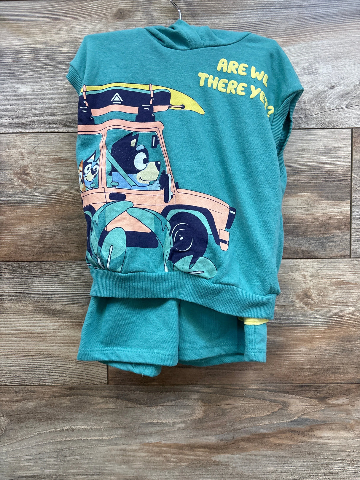 Bluey 2pc Are We There Yet Sleeveless Pull Over Hoodie & Bottoms Set Teal sz 3T