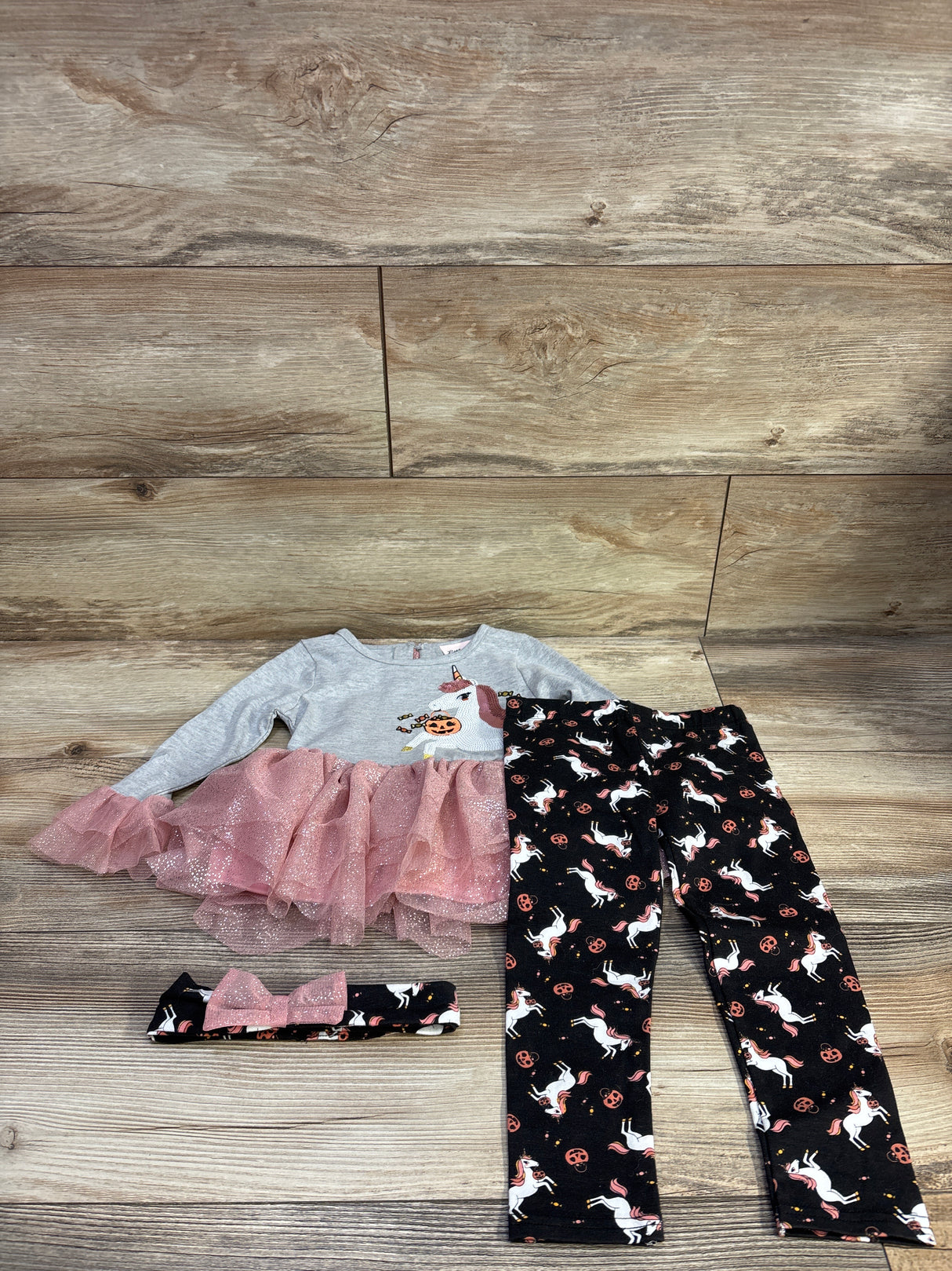 Little Lass 3pc Halloween Unicorn Set Grey sz 2T