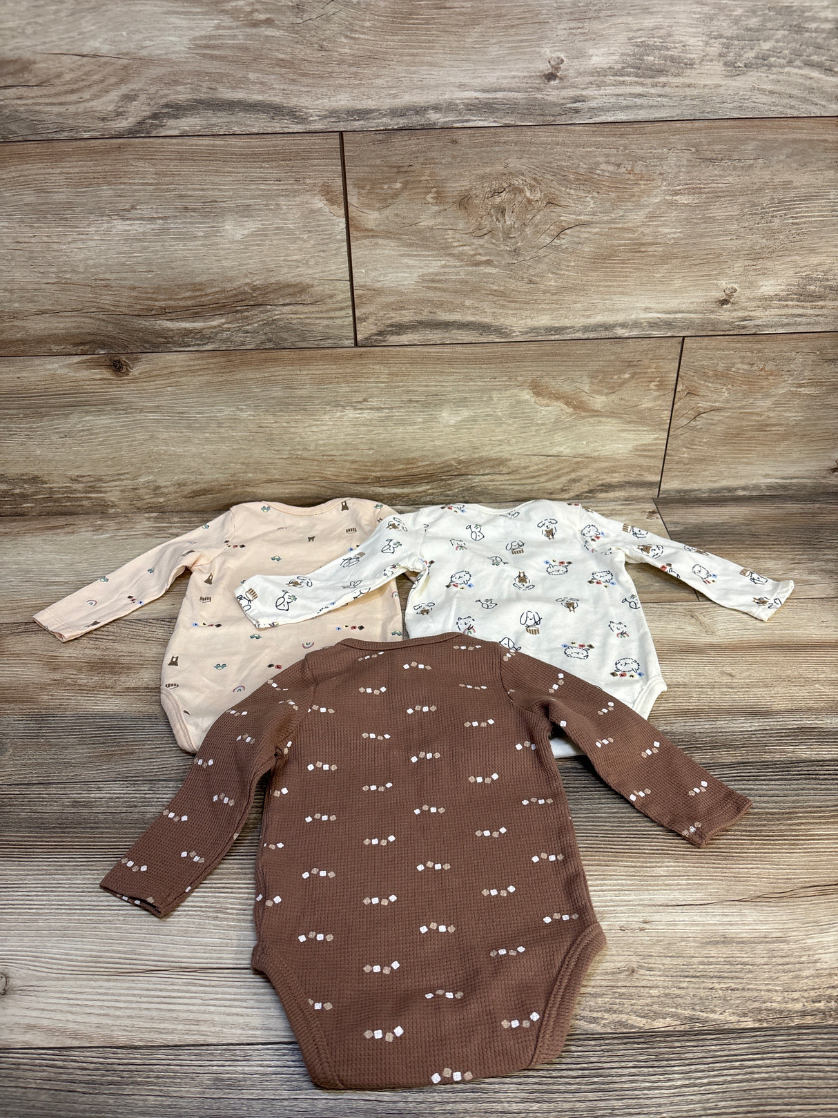 Sterling Baby 3pk Long Sleeve Bodysuits Beige sz 9m