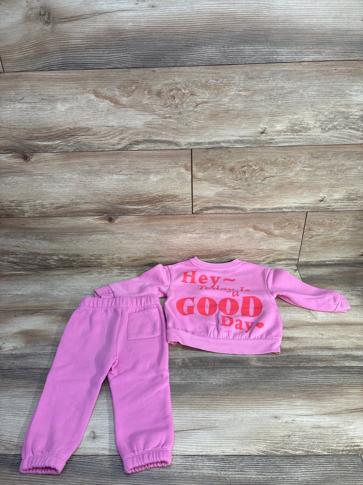 Cat & Jack Hey Today Is A Good Day Sweatsuit Set Pink sz 18m