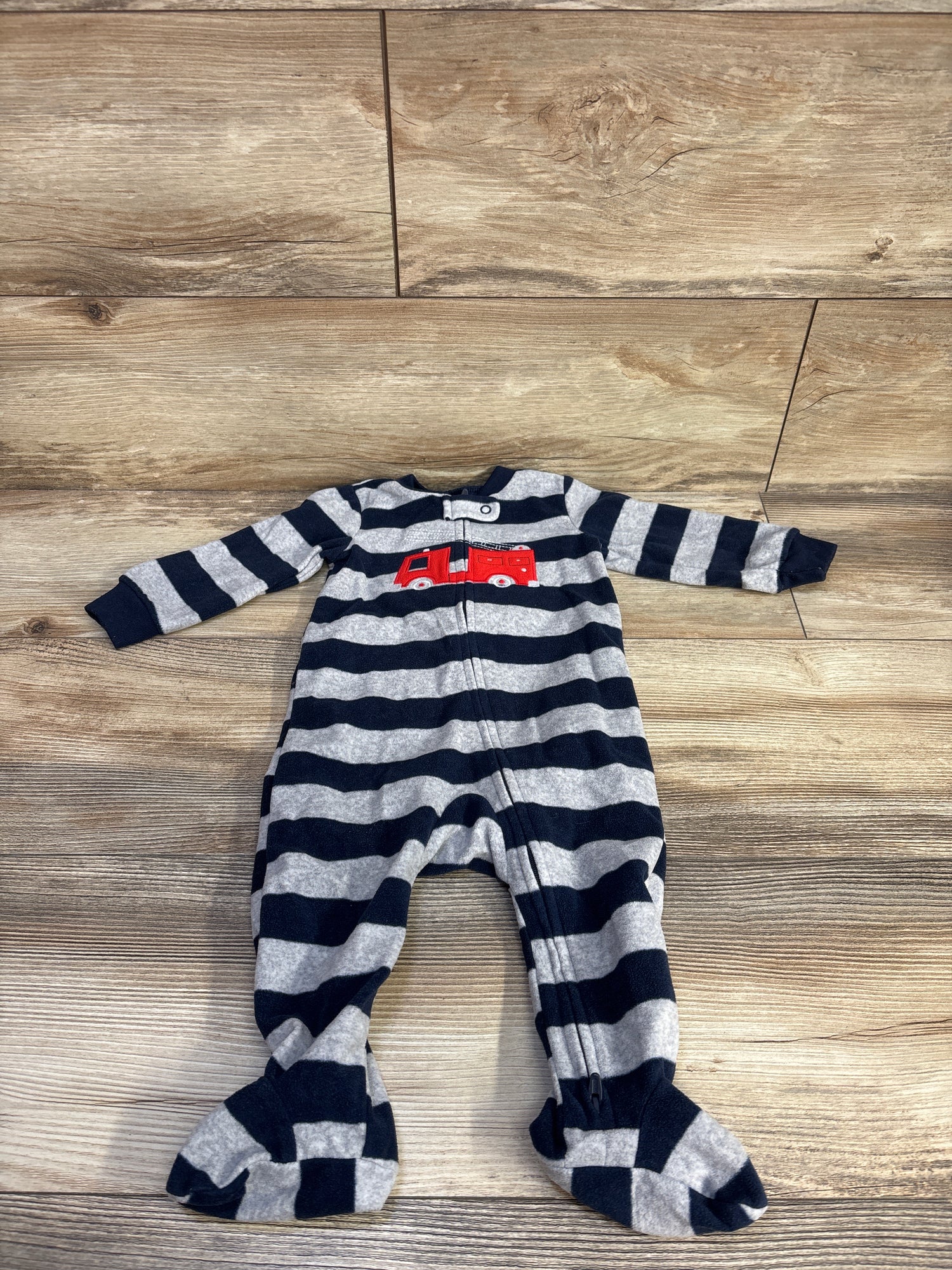 Carter's Striped Fire Truck Blanket Sleeper Grey 9m