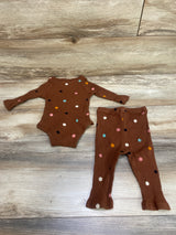 Shein 2pc Polka Dot Ribbed Bodysuit & Pants Brown sz 3-6m