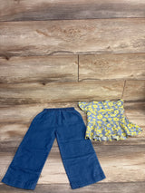 Penelope Mack 2pc Floral Shirt & Chambray Bottoms Set Light Blue sz 3T