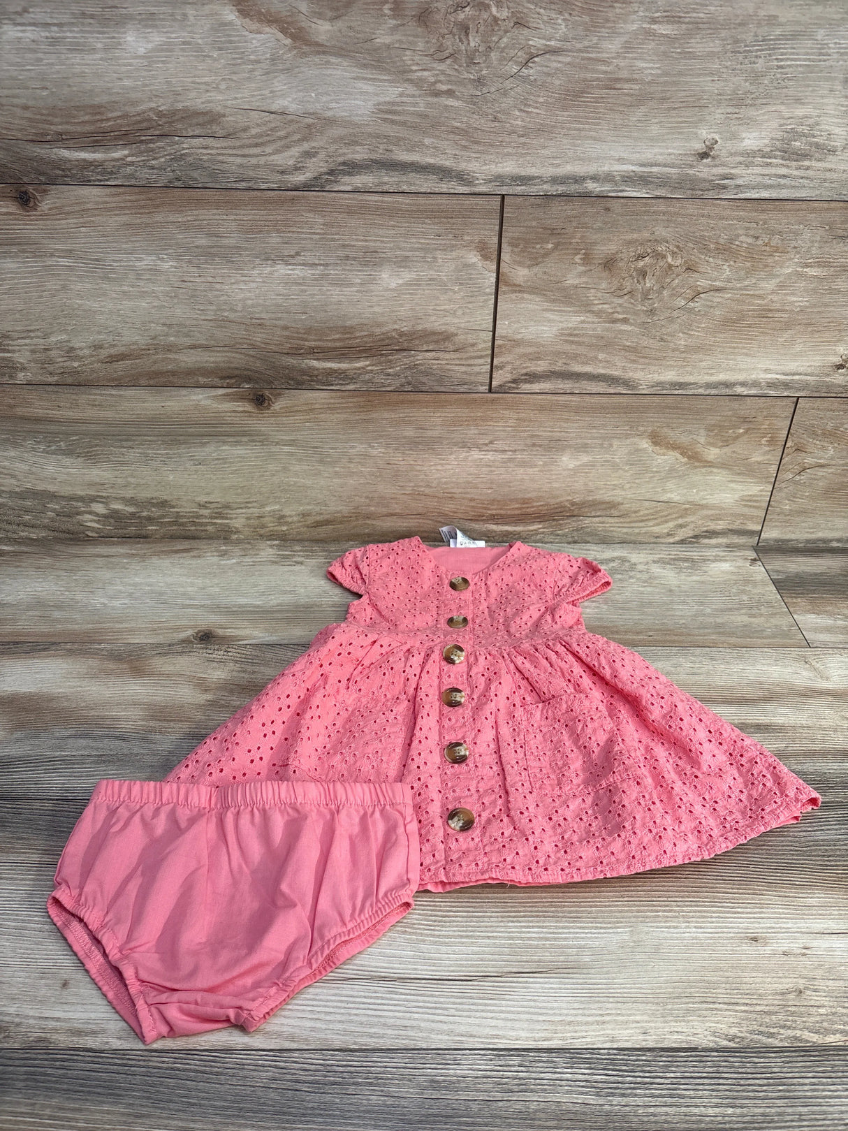 Little Lass 2pc Eyelet Dress & Bloomers Pink sz 24m - Me n Mommy To Be