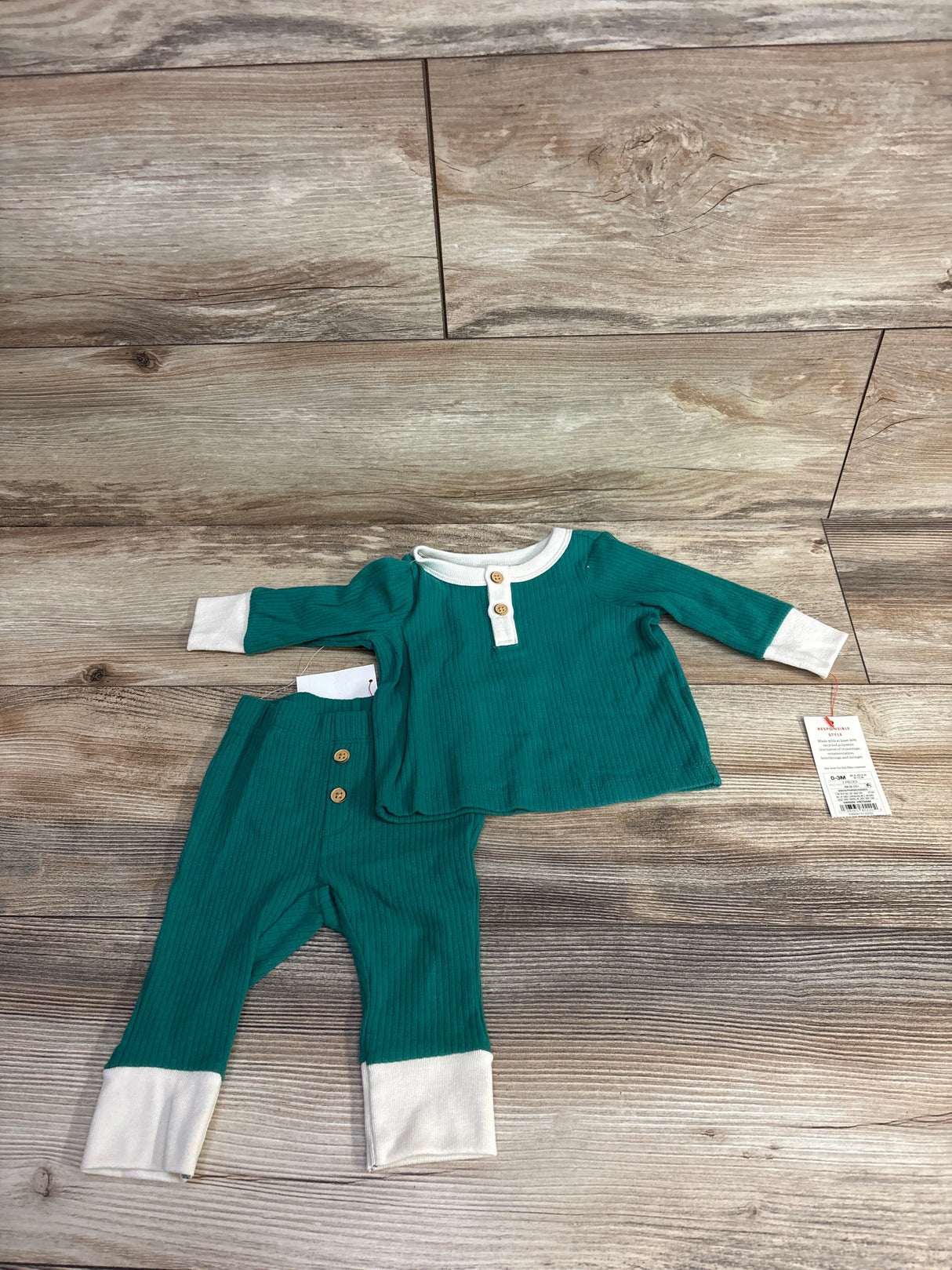 NEW Cat & Jack Ribbed Shirt & Bottoms Set Green sz 0-3m