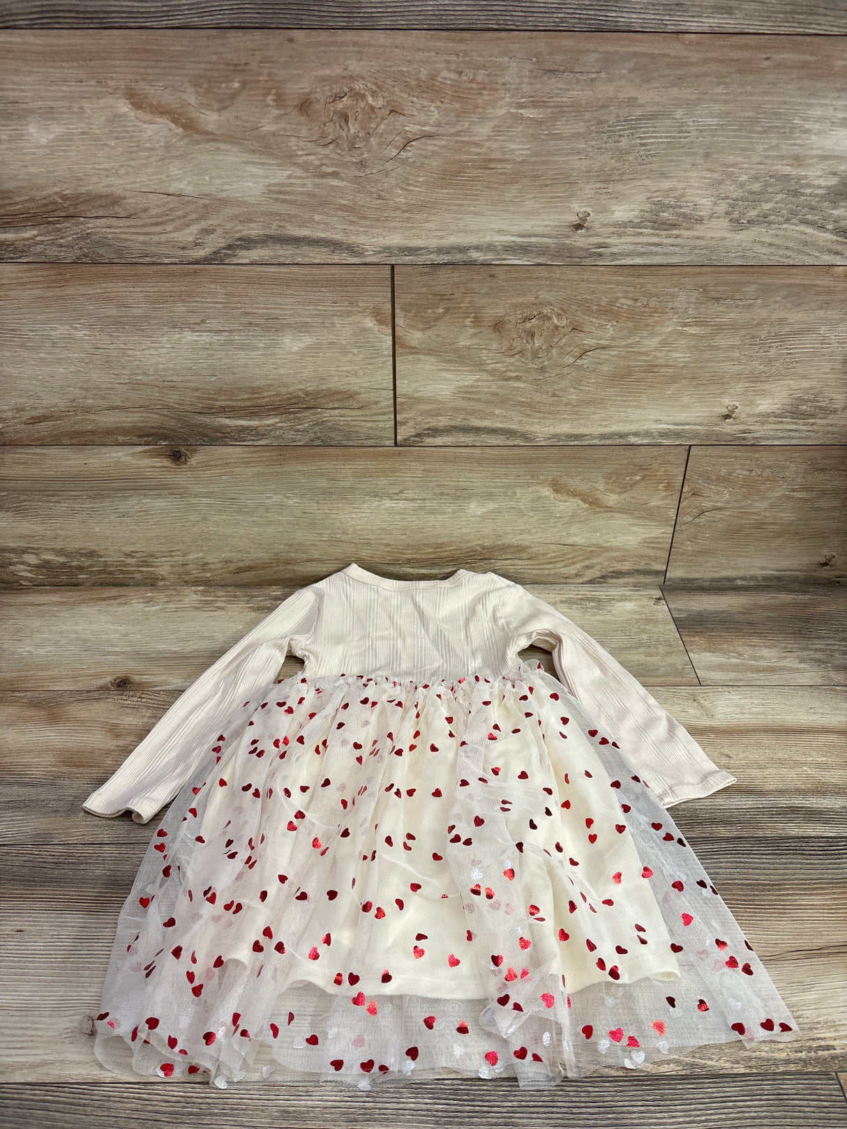 NEW H&M Long Sleeve Heart Print Tulle Dress Cream sz 3/4T