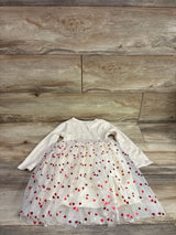 NEW H&M Long Sleeve Heart Print Tulle Dress Cream sz 3/4T