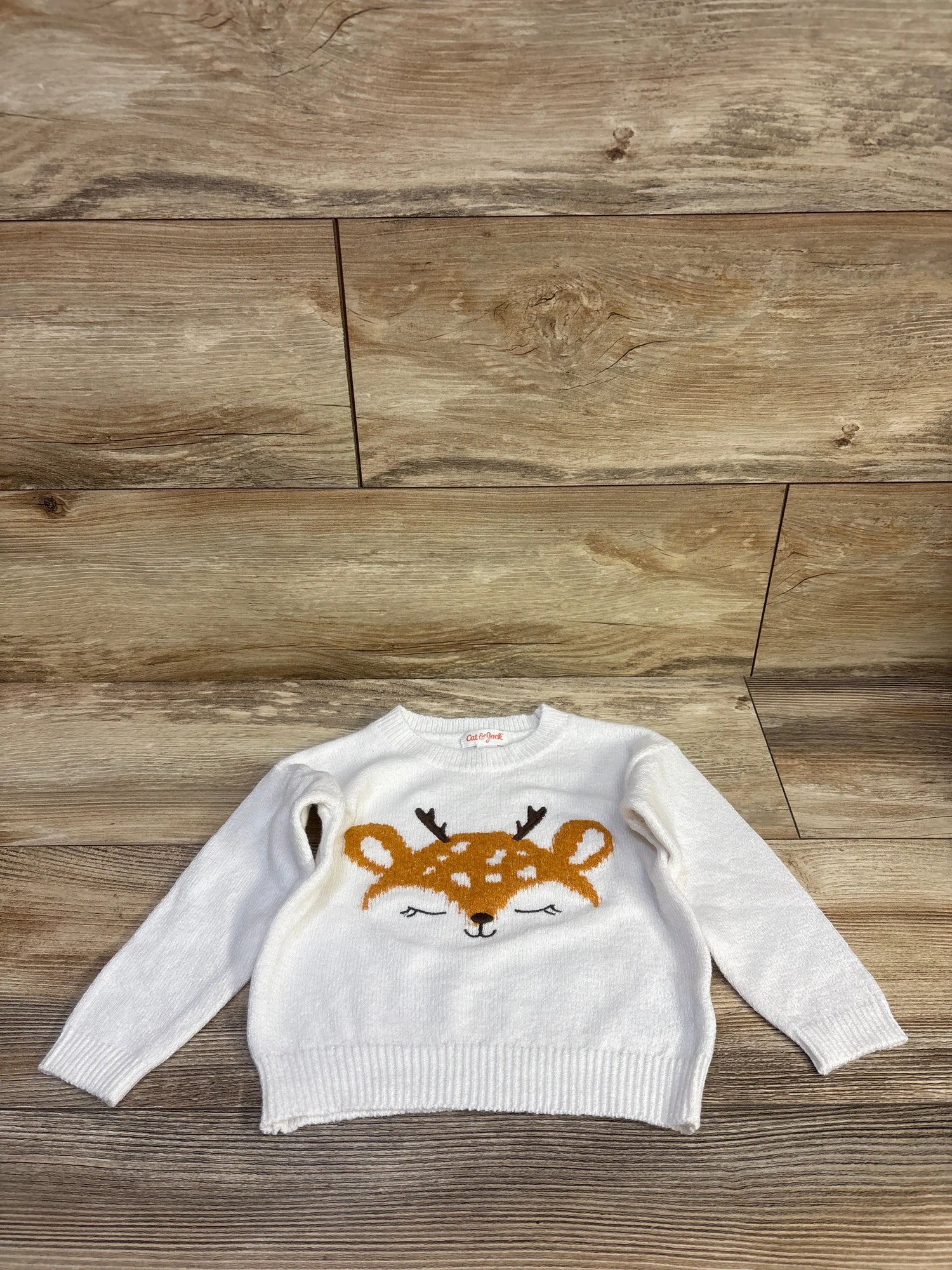 Cat & Jack Reindeer Pullover Sweater White sz 2T