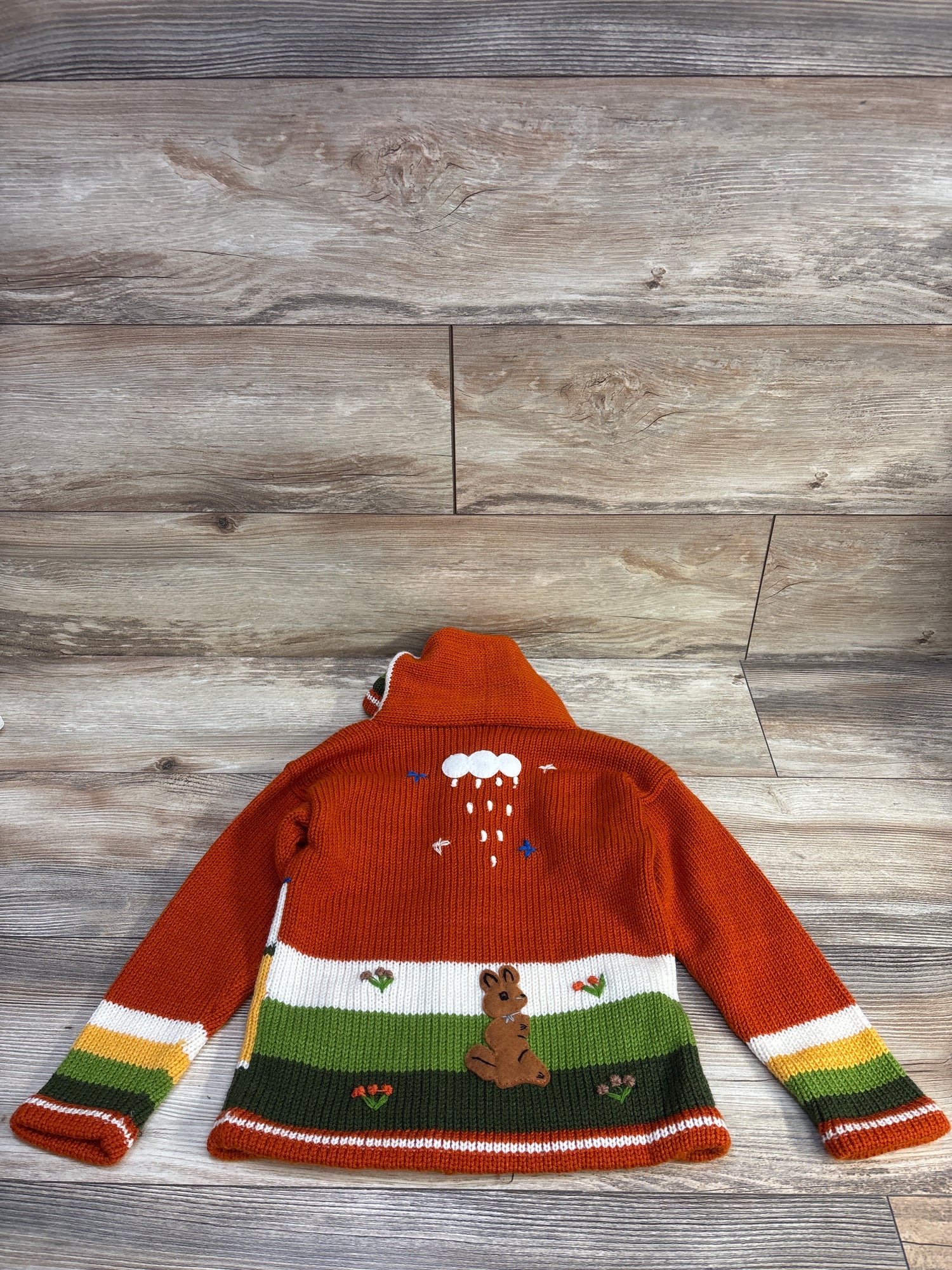 JB Crafts Knit Embroidered Peruvian Hooded Sweater Orange sz 5/6T