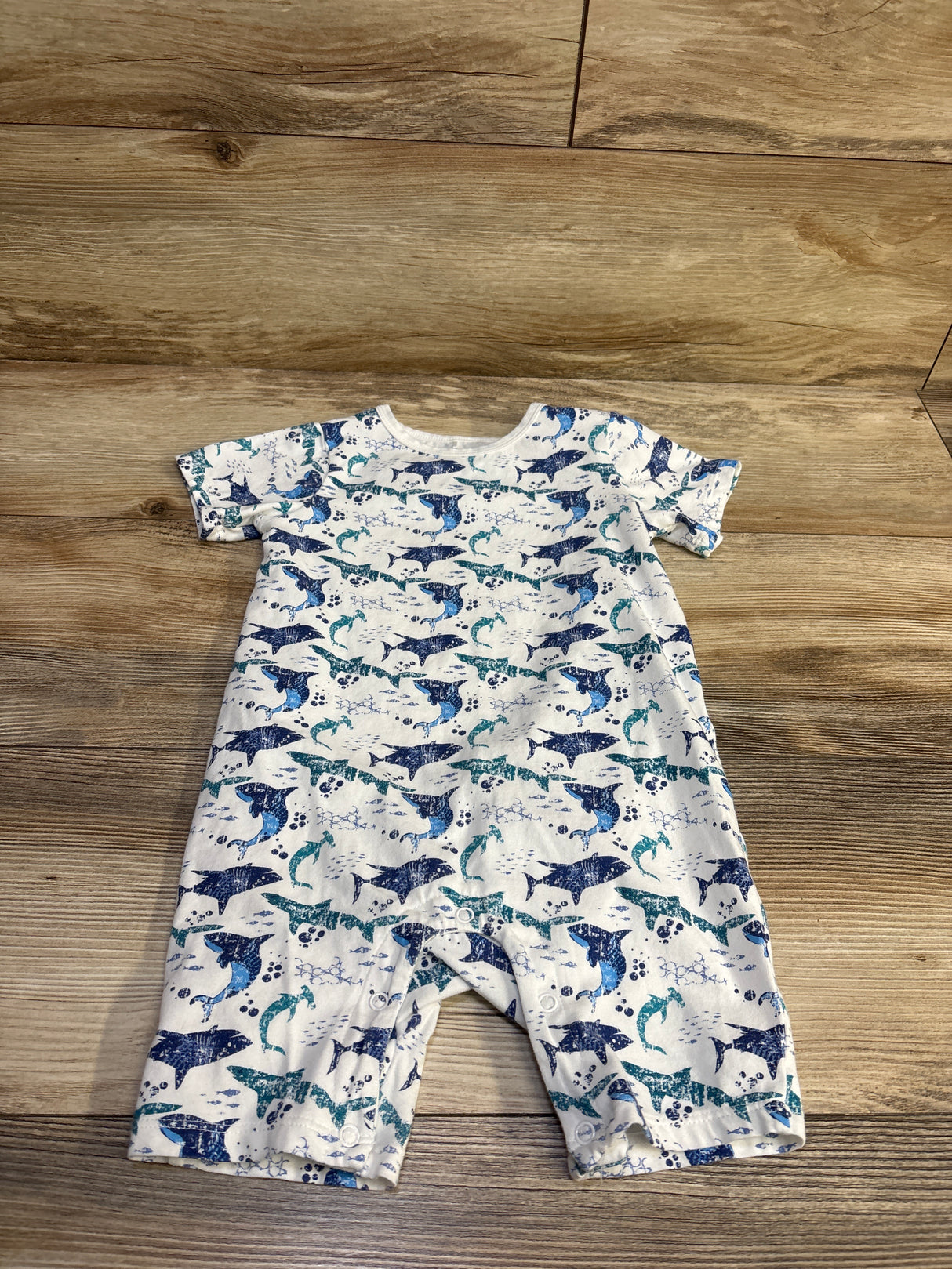 Zanie Kids Shark Print Shortie Romper White sz 18-24m