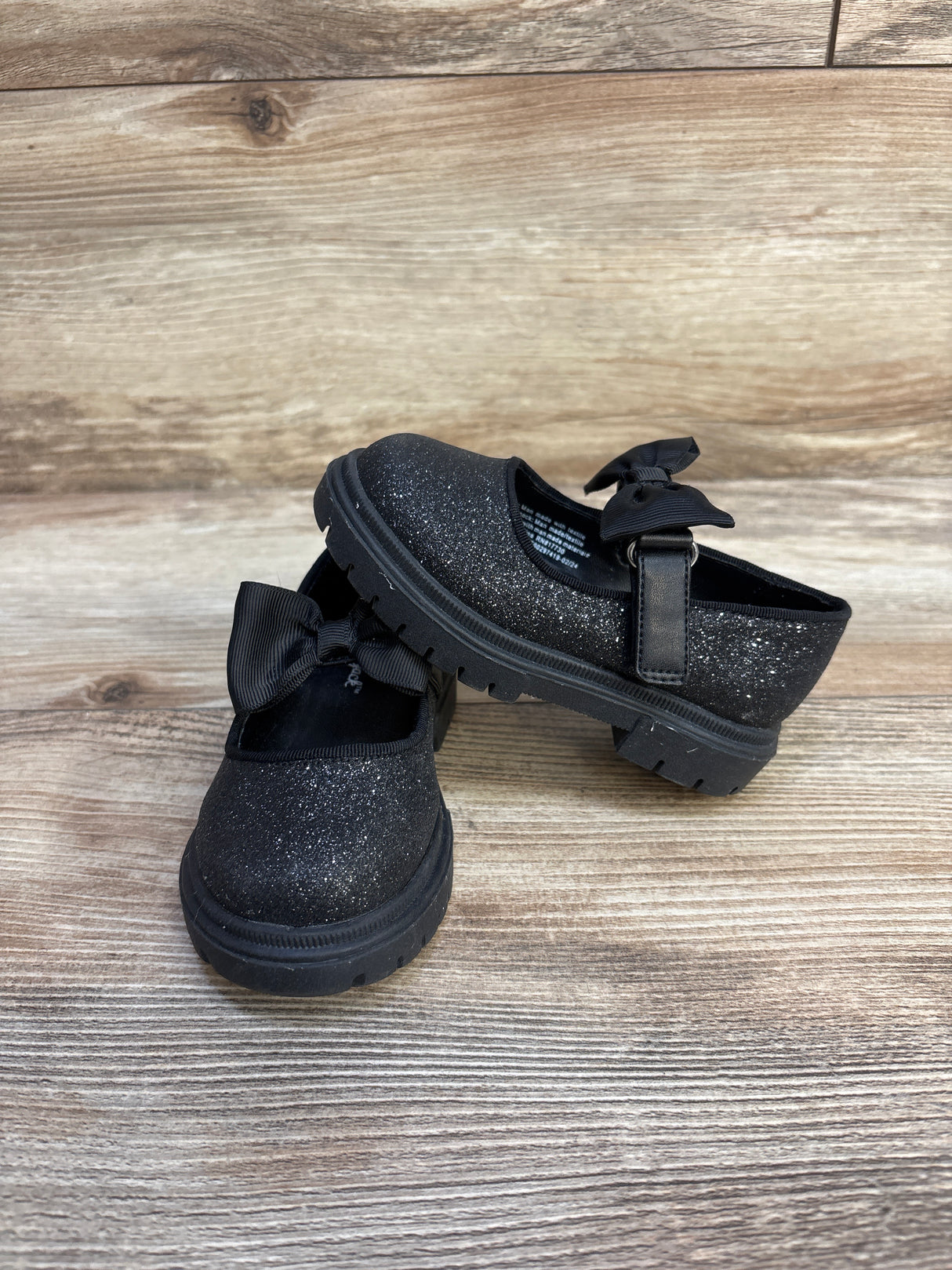 Cat & Jack Kori Lug Sole Mary Jane Flats, Black Glitter sz 6c