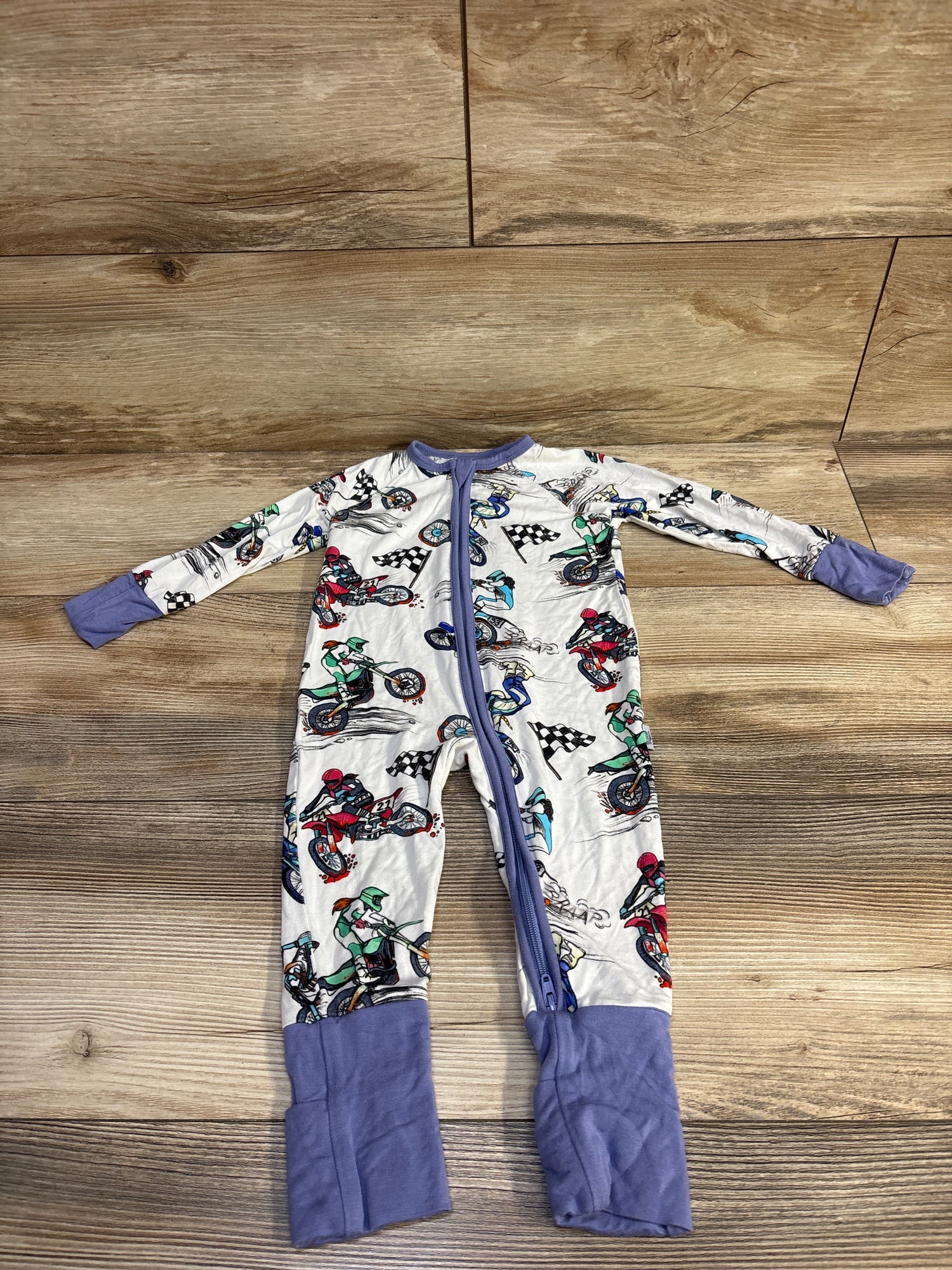 Fletch Bamboo Motorcycle Race Convertible Footie White sz 6-12m