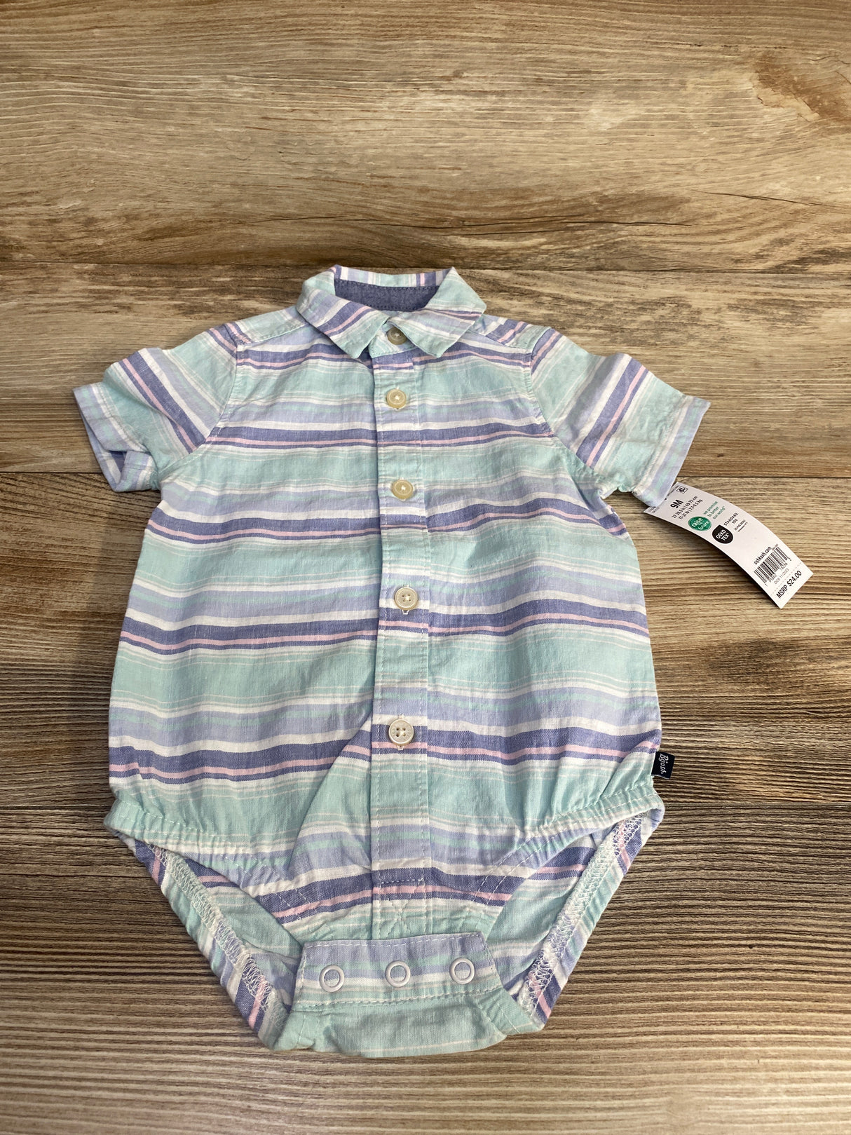 NEW Oshkosh Striped Button Up Bodysuit Blue sz 9m