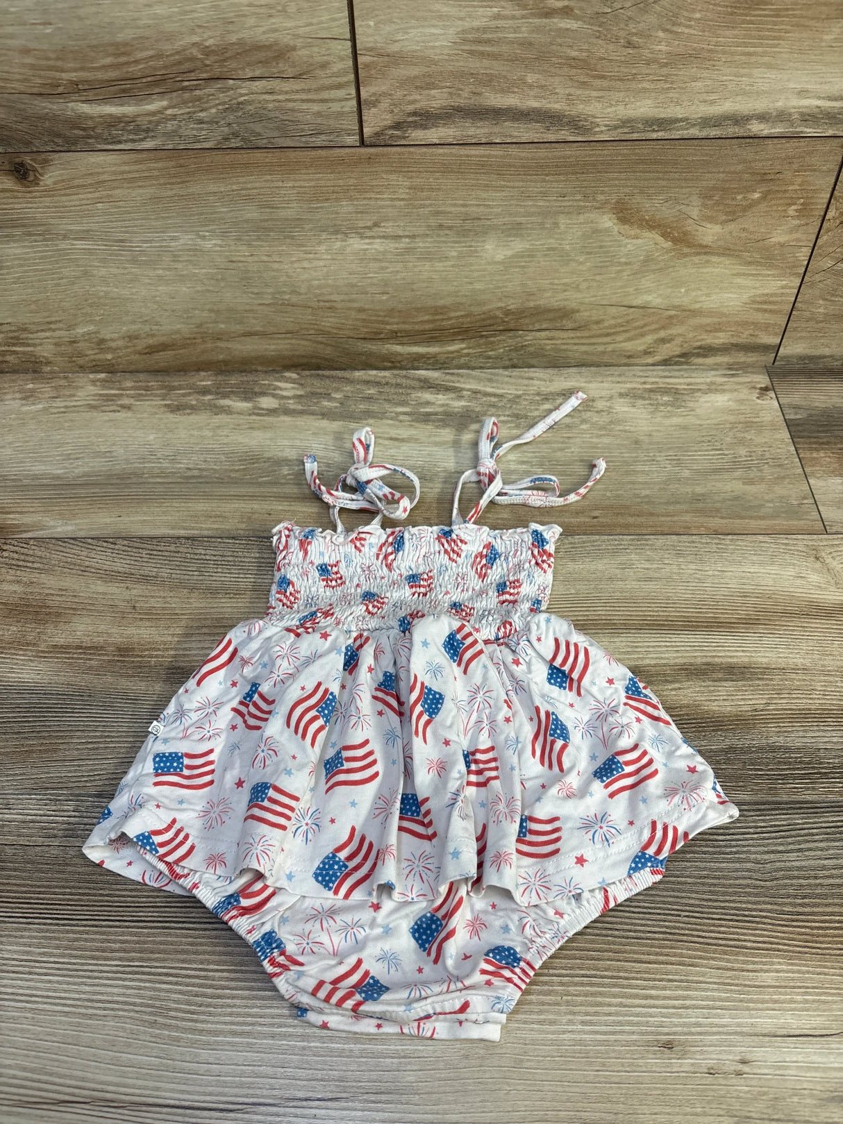 Caden Lane American Flag Smocked Bodysuit Dress White sz 3-6m
