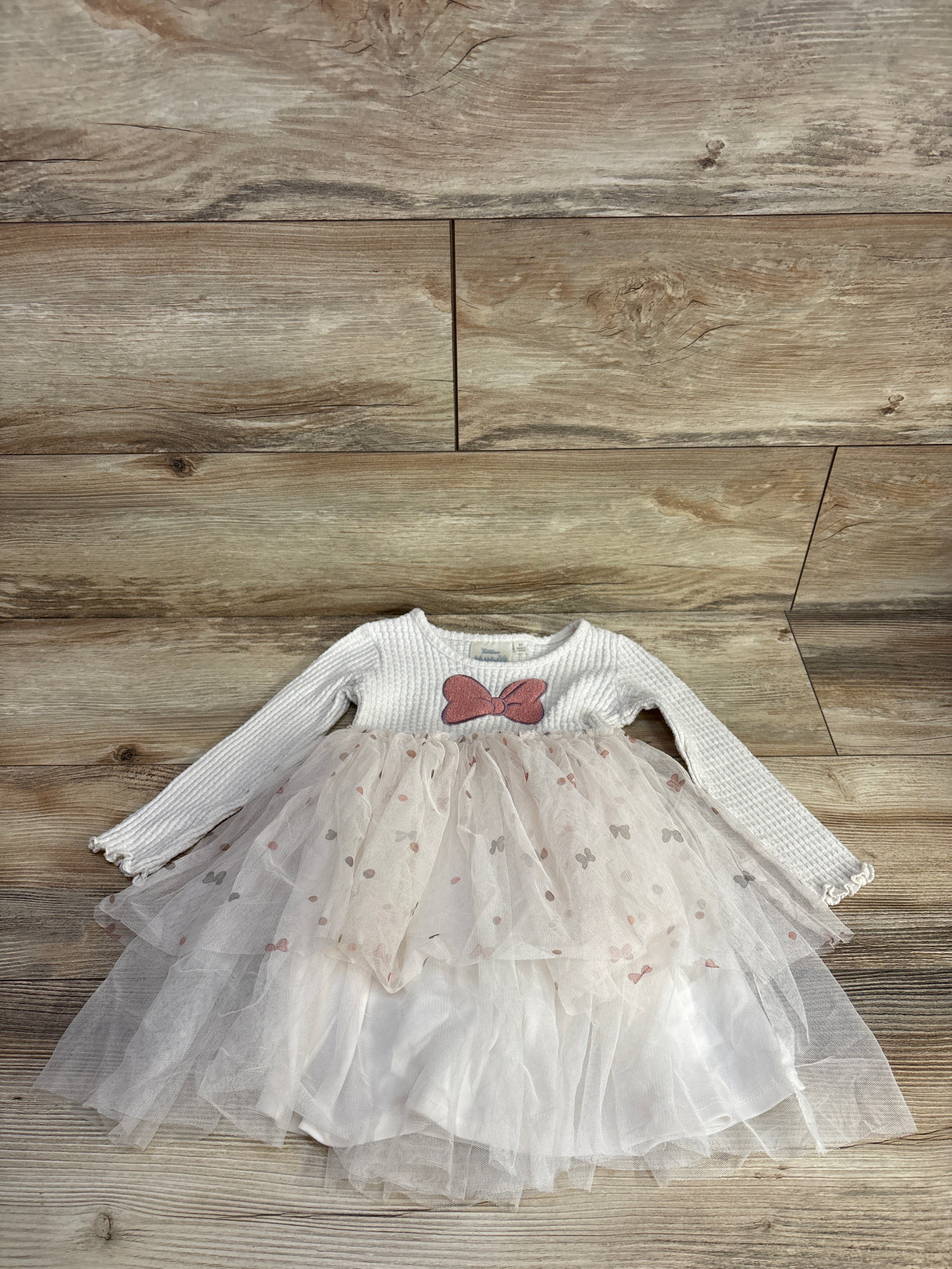 Disney Junior Minnie Mouse Long Sleeve Tulle Dress Cream sz 3T
