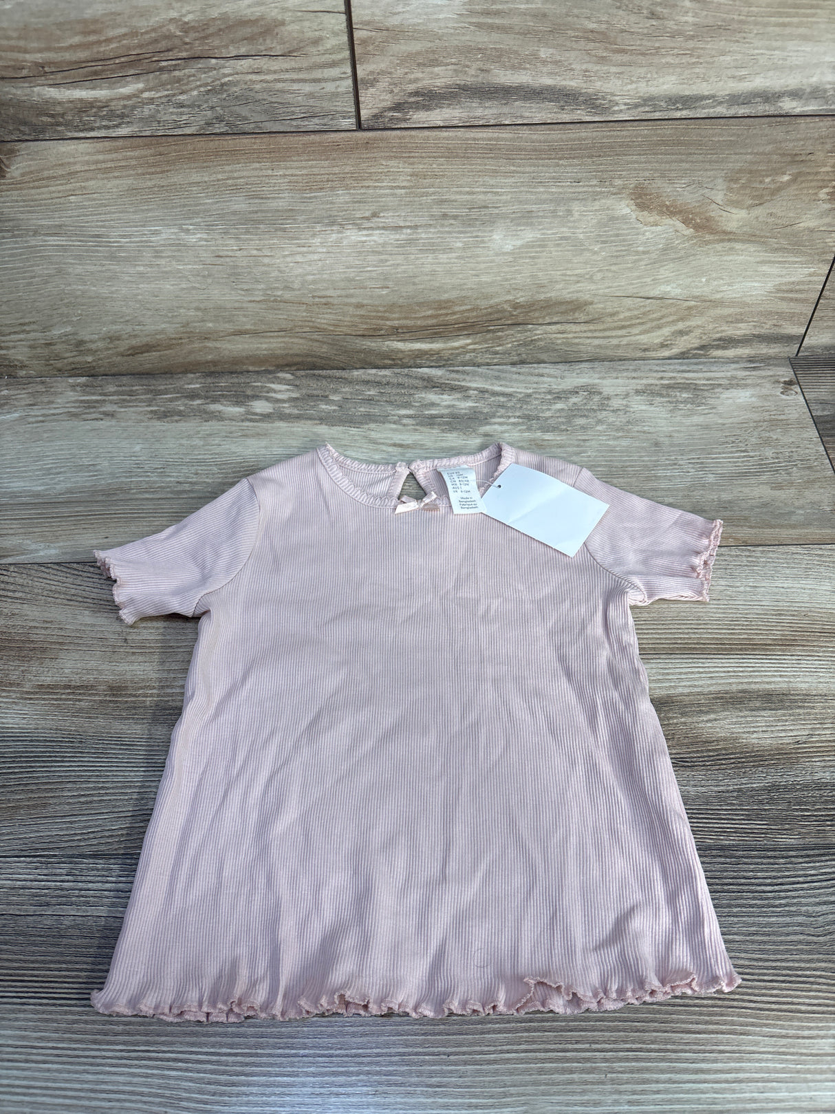 NEW H&M Ribbed Lettuce Trim Shirt Pink sz 12m