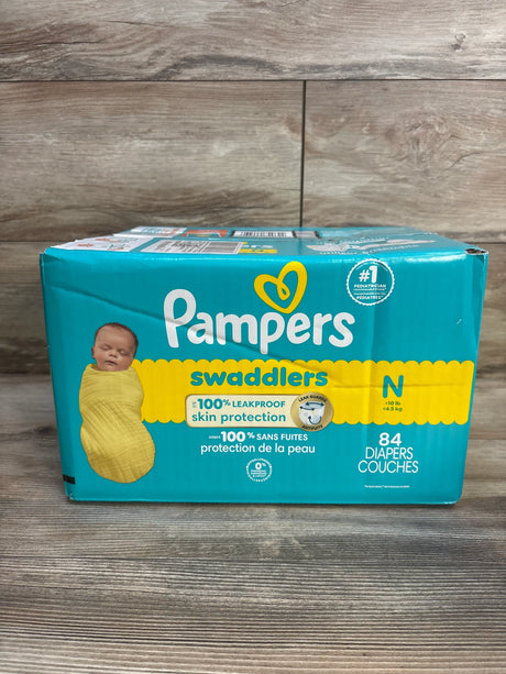 Pampers Swaddlers newborn diapers, size N, 84 count, leakproof skin protection, hypoallergenic