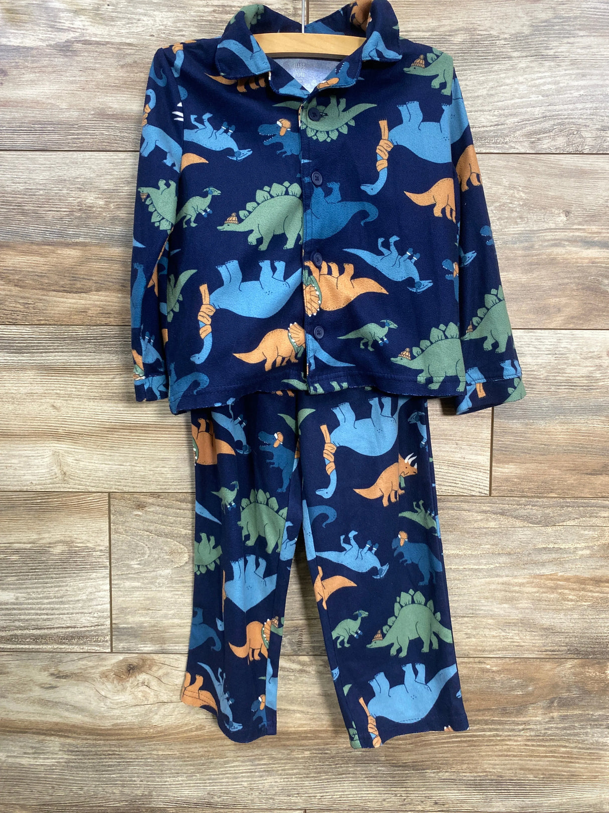 Just One You 2pc Dinosaur Coat Style Pajama Set Navy sz 4T