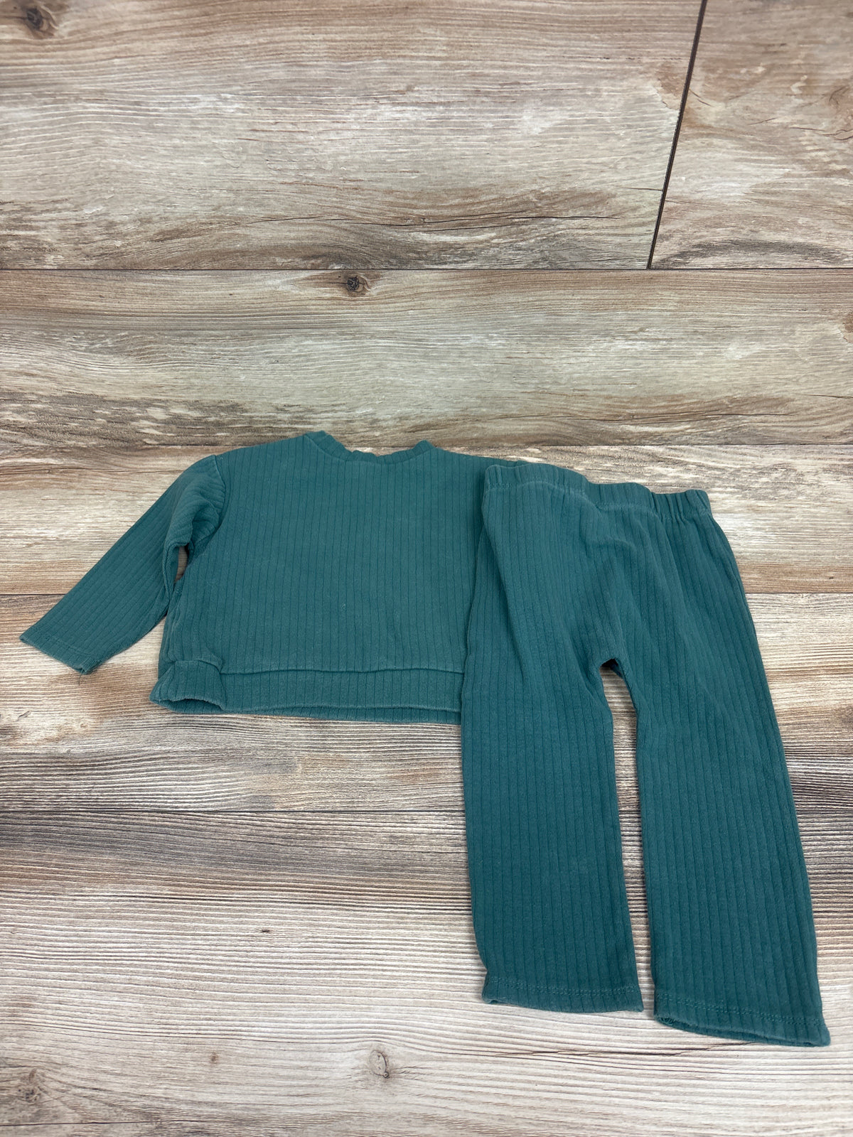 Disney Baby 2pc Mickey Mouse Ribbed Long Sleeve Shirt & Pants Set Green sz 12m