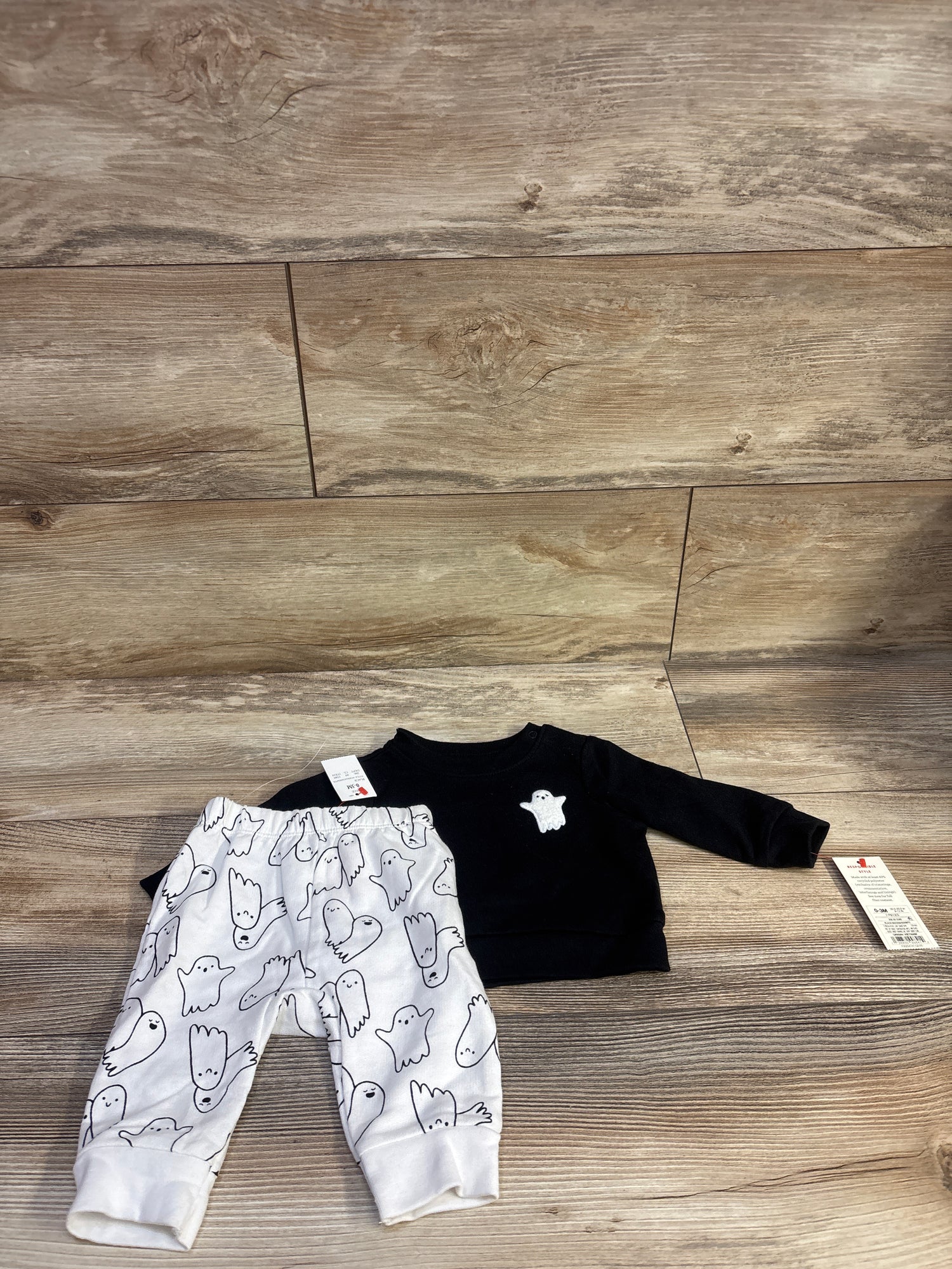 NEW Cat & Jack 2pc Ghost Sweatshirt & Jogger Set Black sz 0-3m