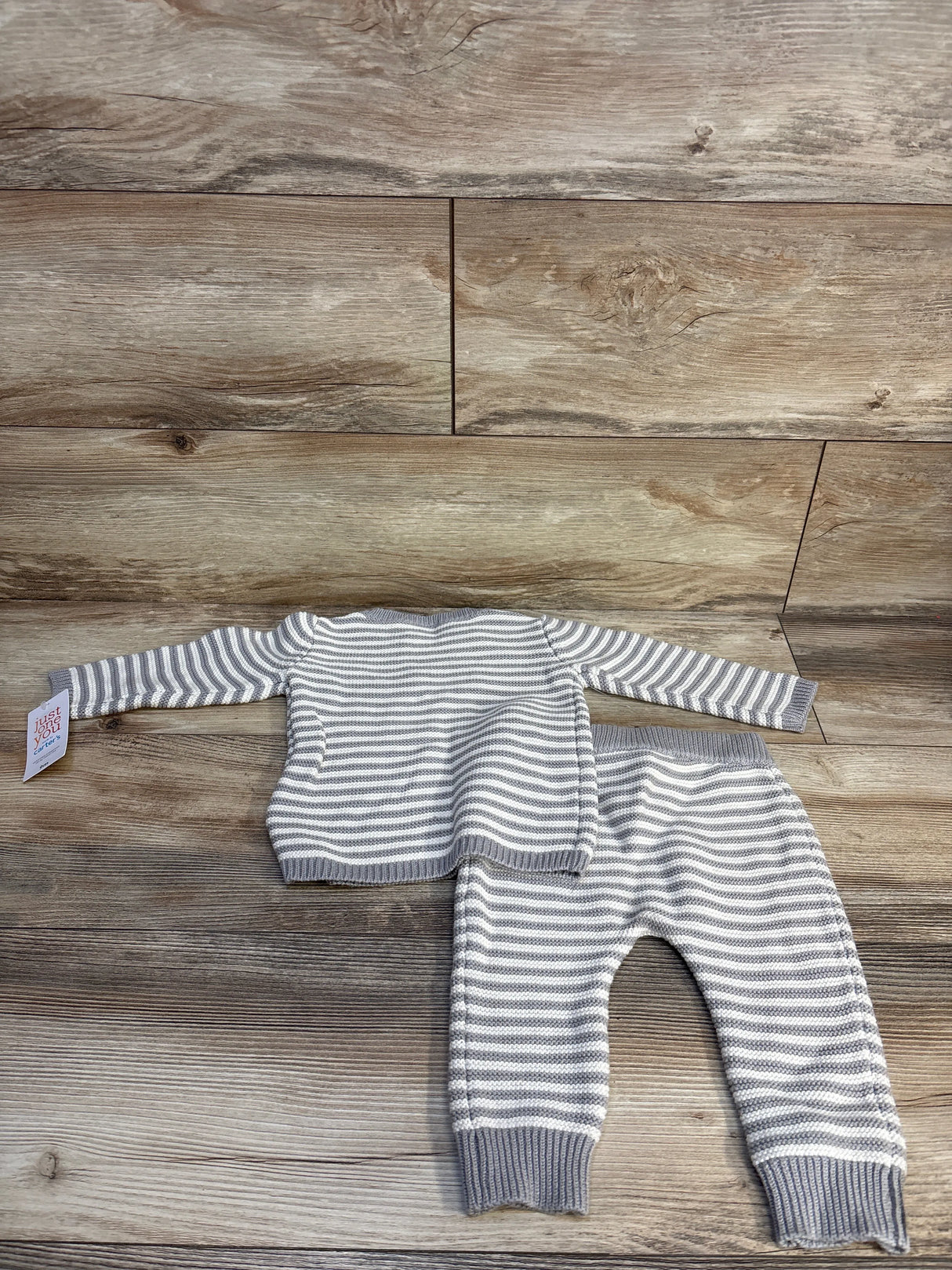 NEW Just One You 2pc Striped Chunky Knit Penguin Sweater & Bottoms Set Grey sz 9m