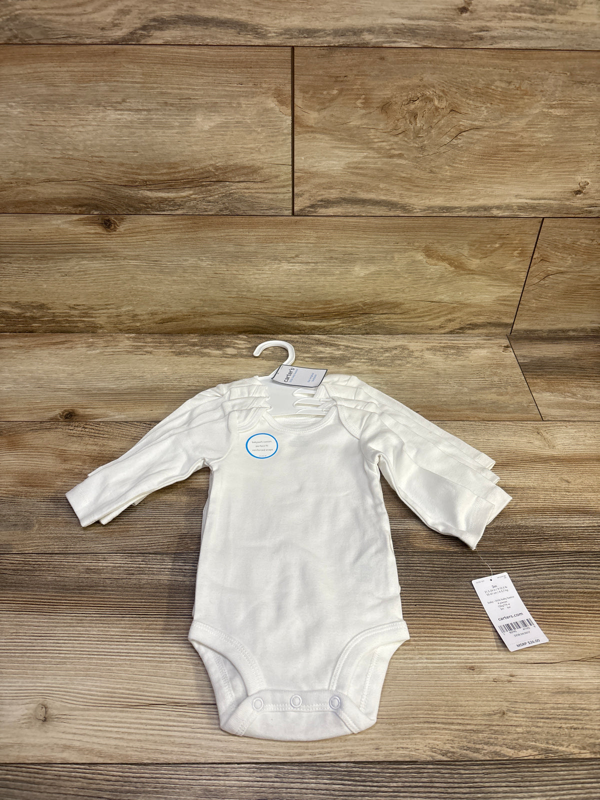 NEW Carter's 4pk Long Sleeve Bodysuits White sz 3m