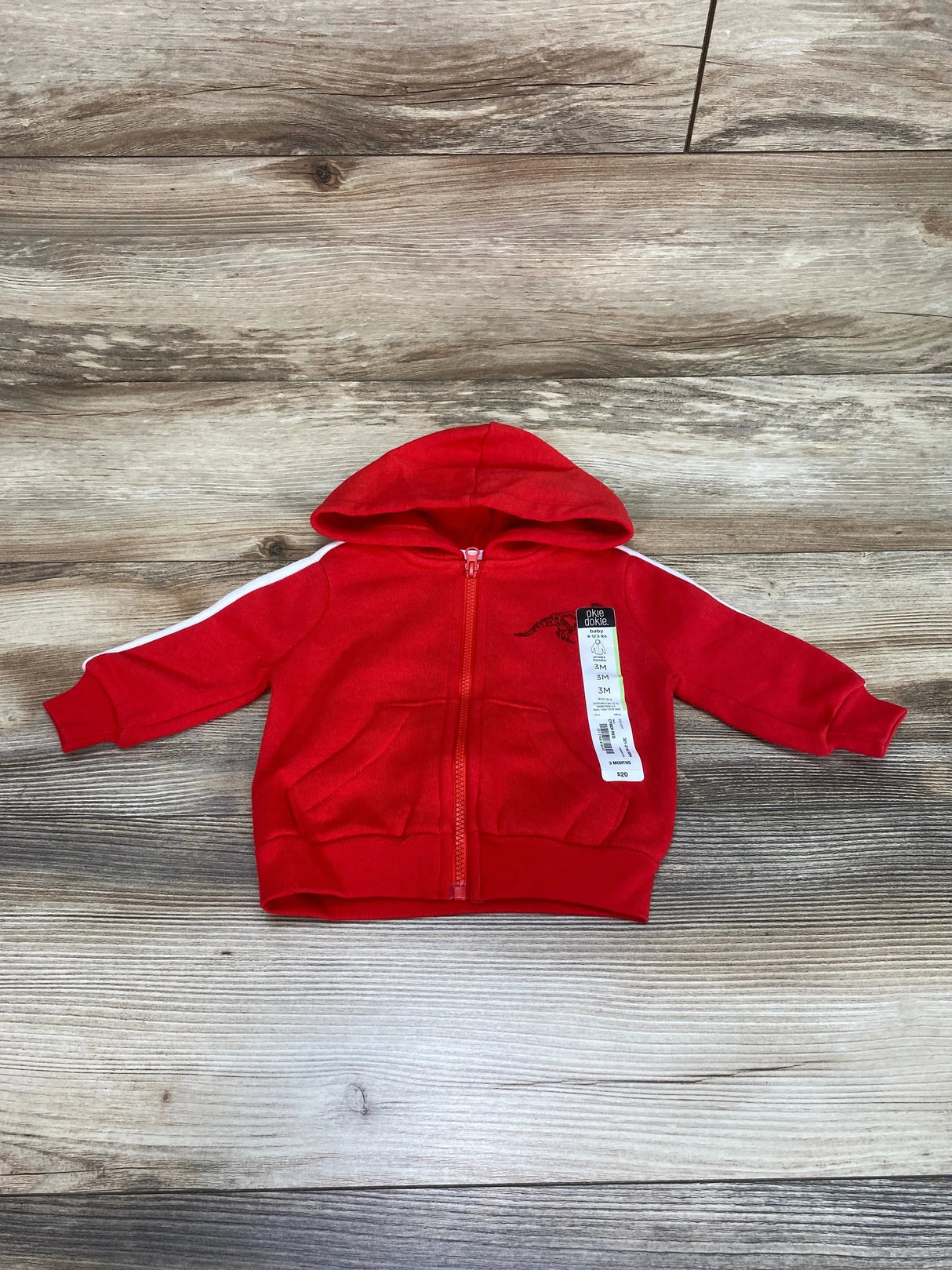 NEW Okie Dokie T-Rex Fleece Full Zip Red Hoodie sz 3m