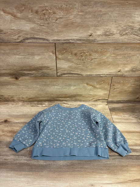 Front view of Carter’s blue pullover sweatshirt in size 3T showcasing a white bow print and ribbed cuffs and hem