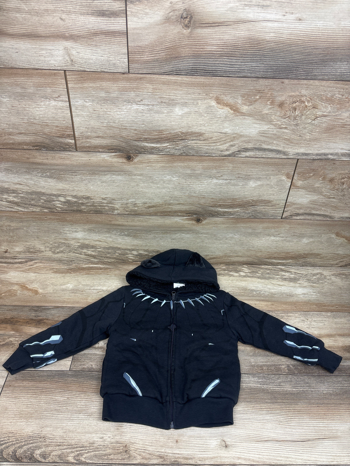 Marvel Black Panther Sherpa Lined Zip-Up Hooded Jacket Black sz 4T