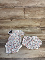 NEW Modern Moments 2pc Floral Ribbed Bodysuit & Shorts Set Ivory sz 6-9m