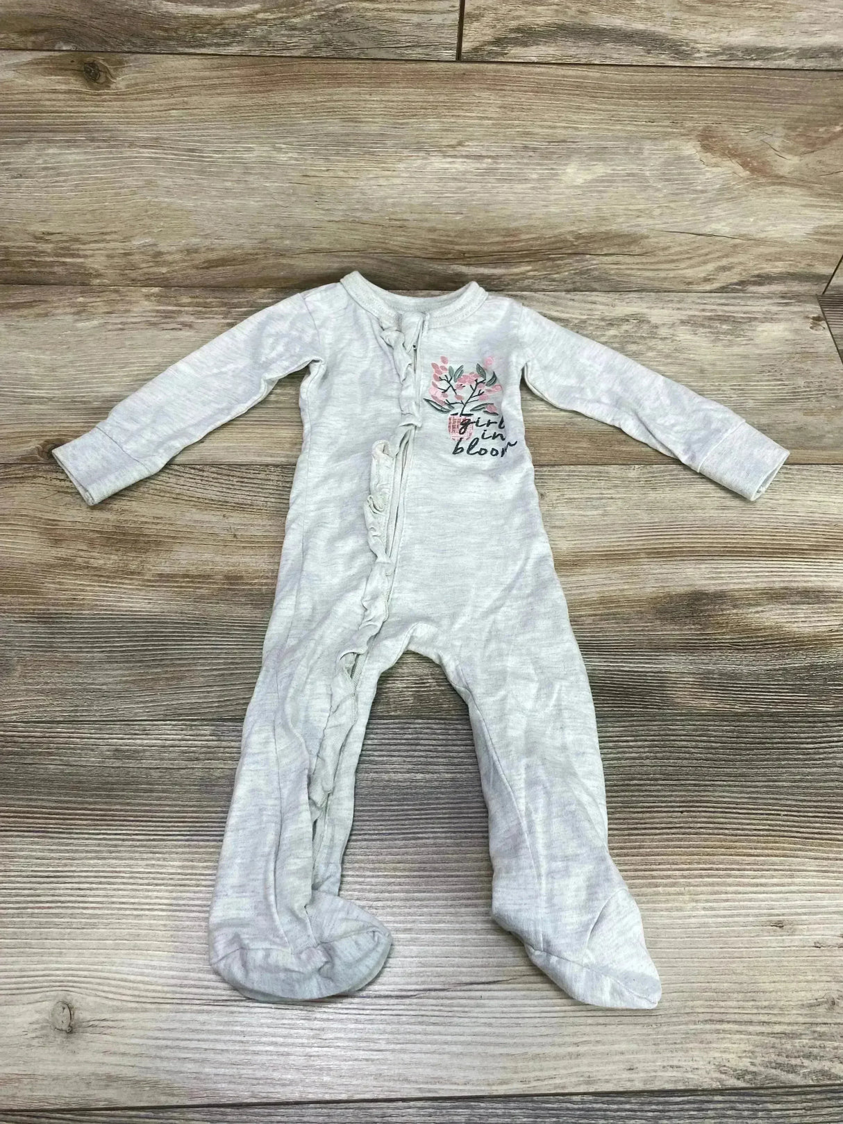 Mother's Promise Floral Ruffle Sleeper Grey sz 3-6m - Me n Mommy To Be
