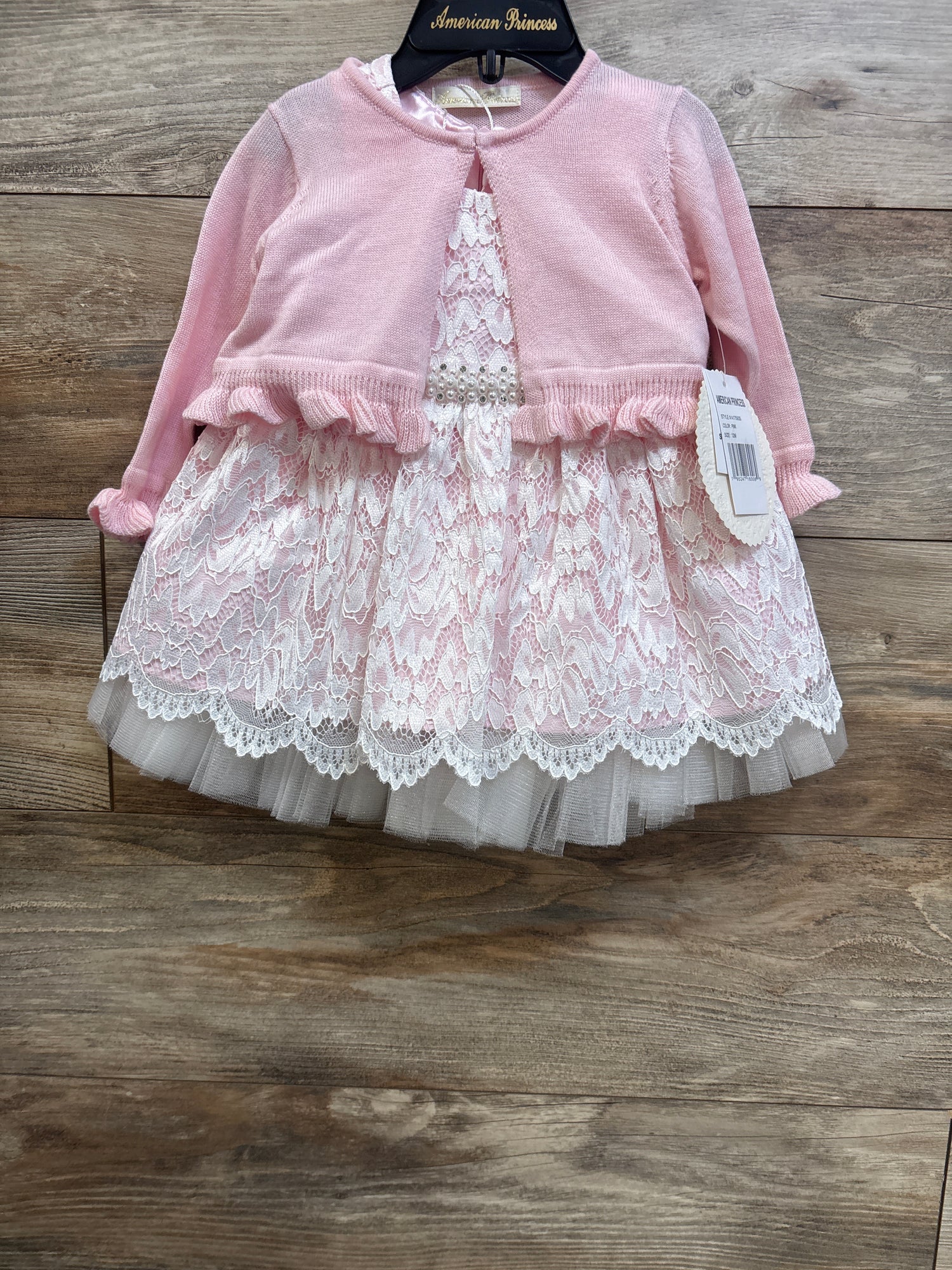 NEW American Princess 2pc Lace Dress & Cardigan Set Pink sz 12m
