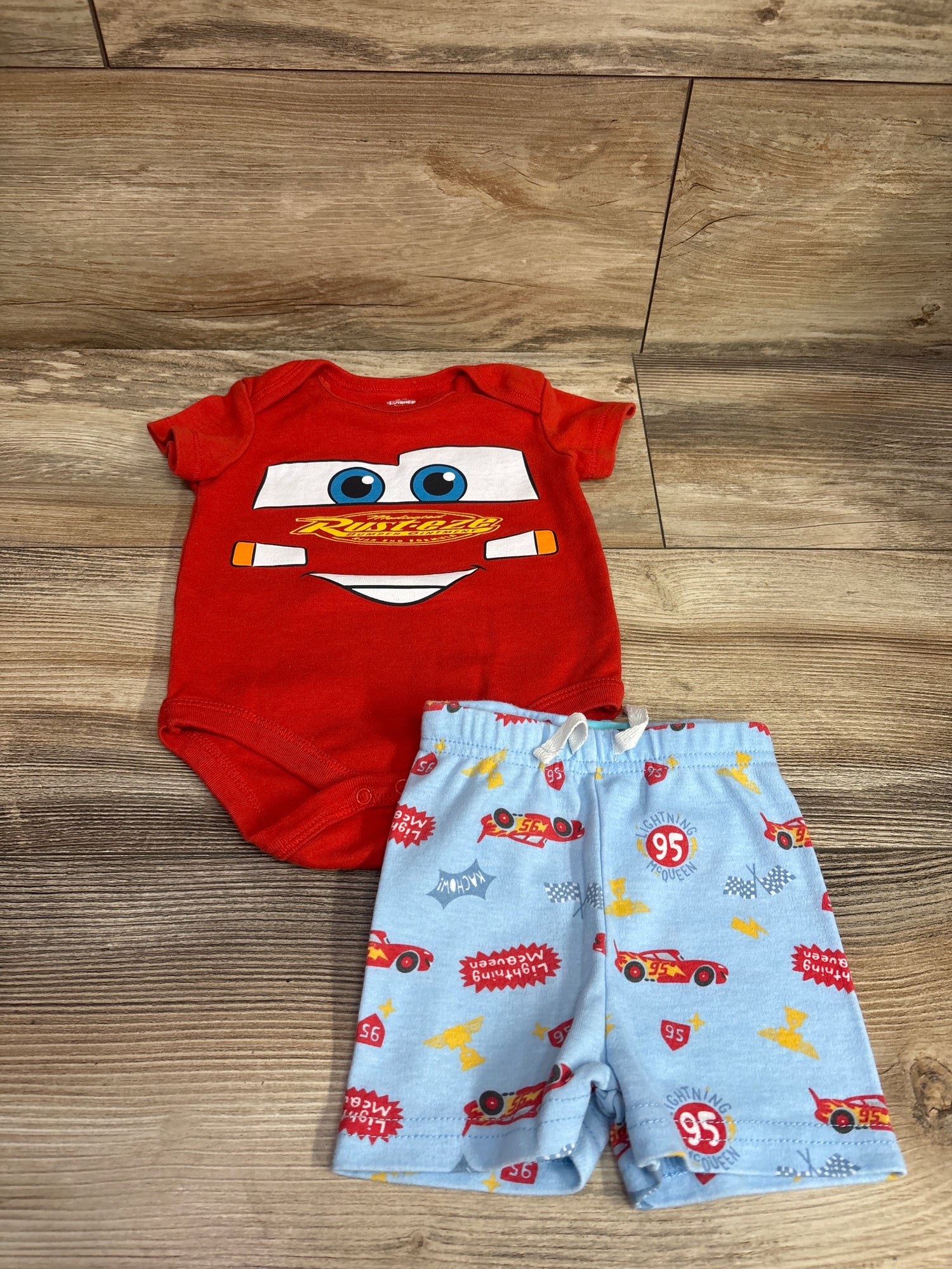 Disney Baby 2pc Cars Bodysuit & Shorts Set Red sz 3/6m