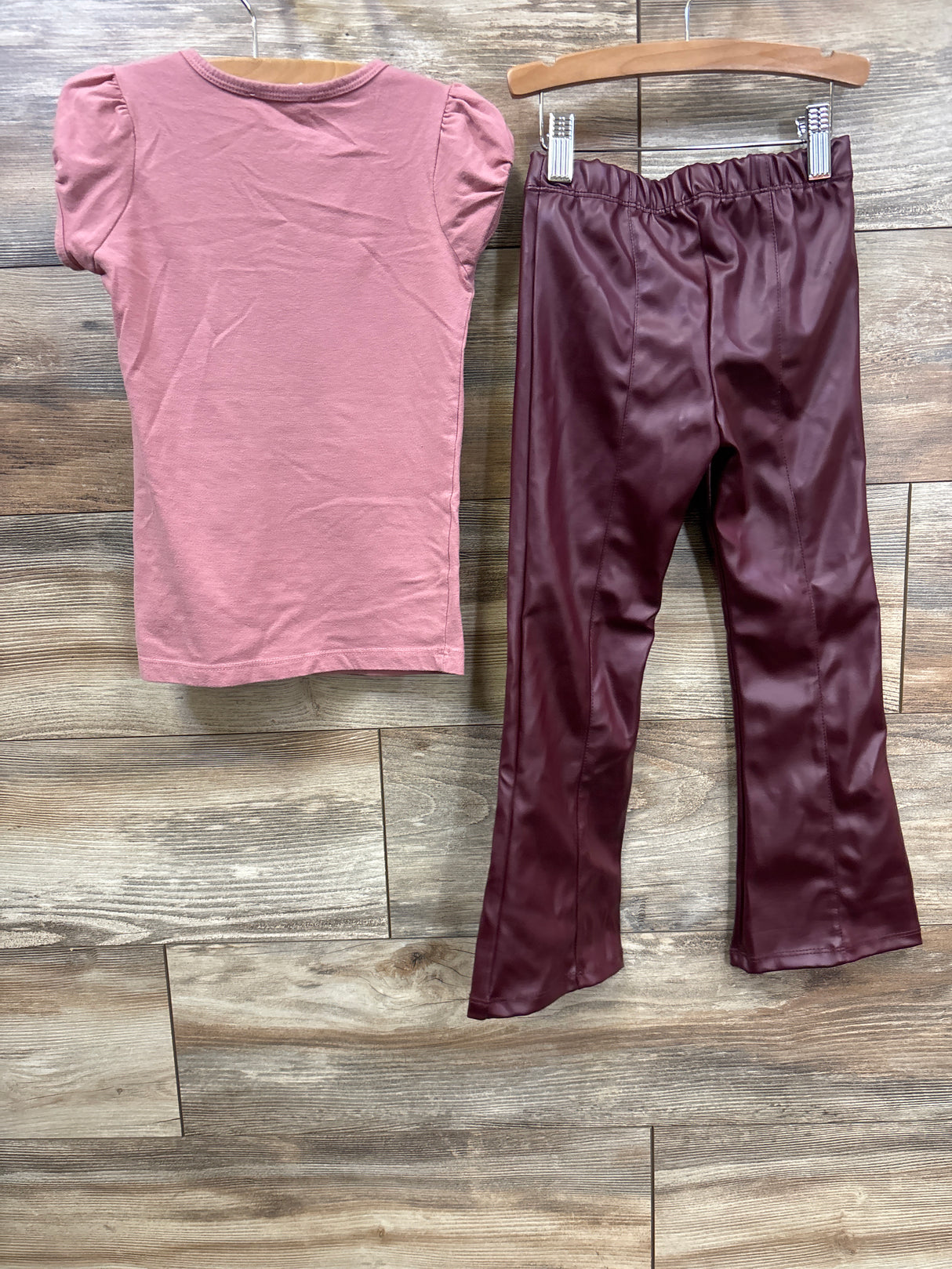 Beautees Dancing Top & Faux Leather Flair Pants Pink sz 5/6