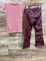 Beautees Dancing Top & Faux Leather Flair Pants Pink sz 5/6