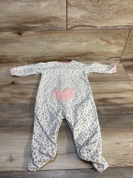 Baby leopard print onesie with pink heart, soft footed sleeper for infants, cozy newborn clothing