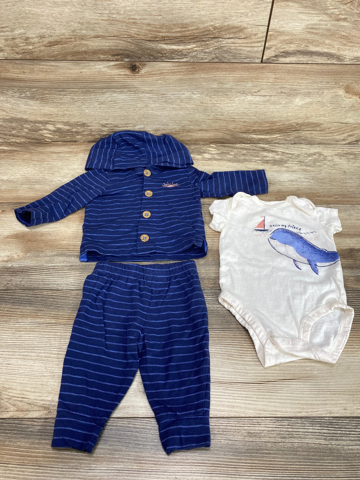 Carter's 3pc Striped Hooded Shirt Set Blue sz 3m