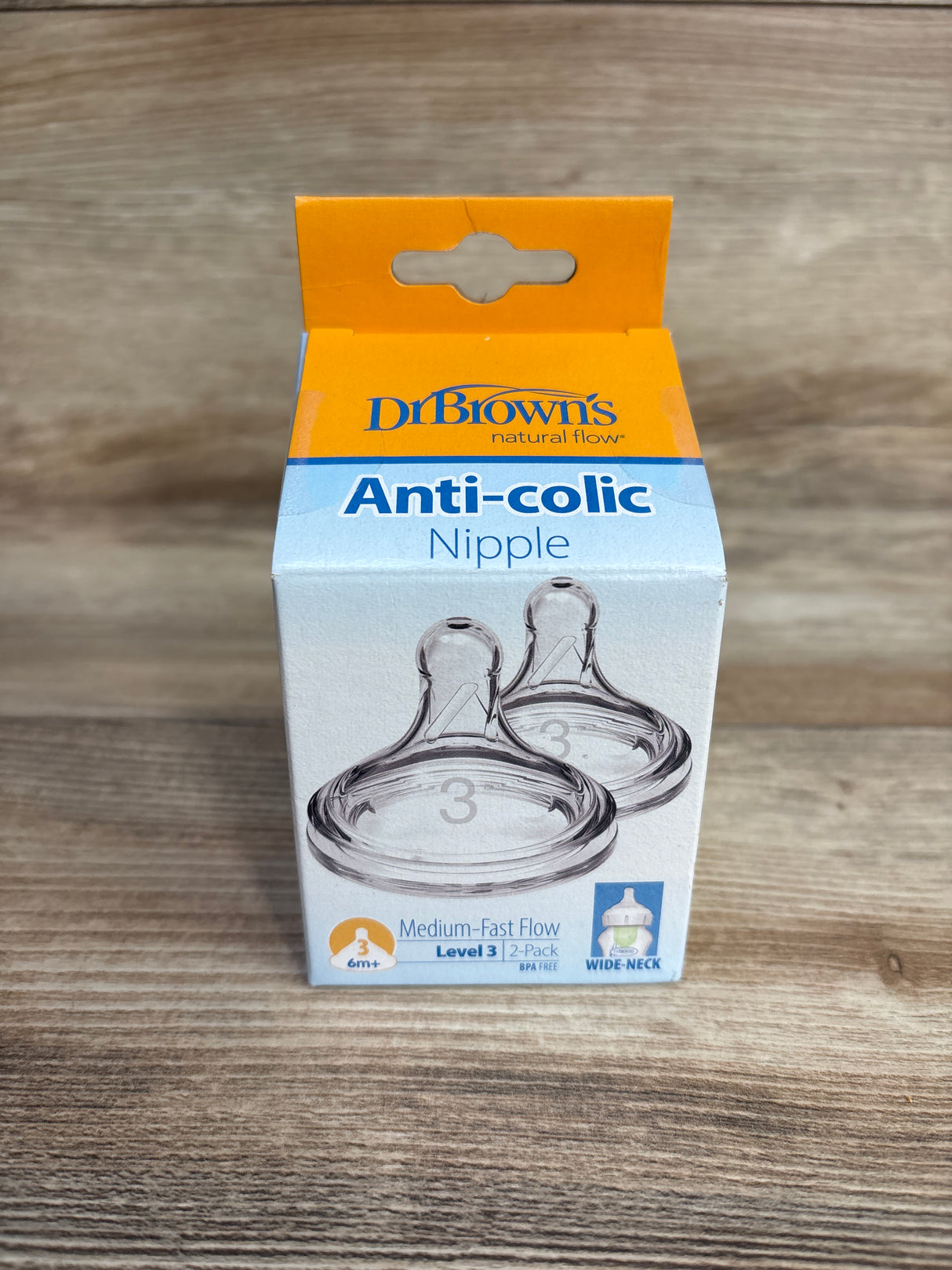 NEW Dr Brown's Wide Neck Baby Bottle Nipple, Level 3 Medium/Fast Flow 2pk
