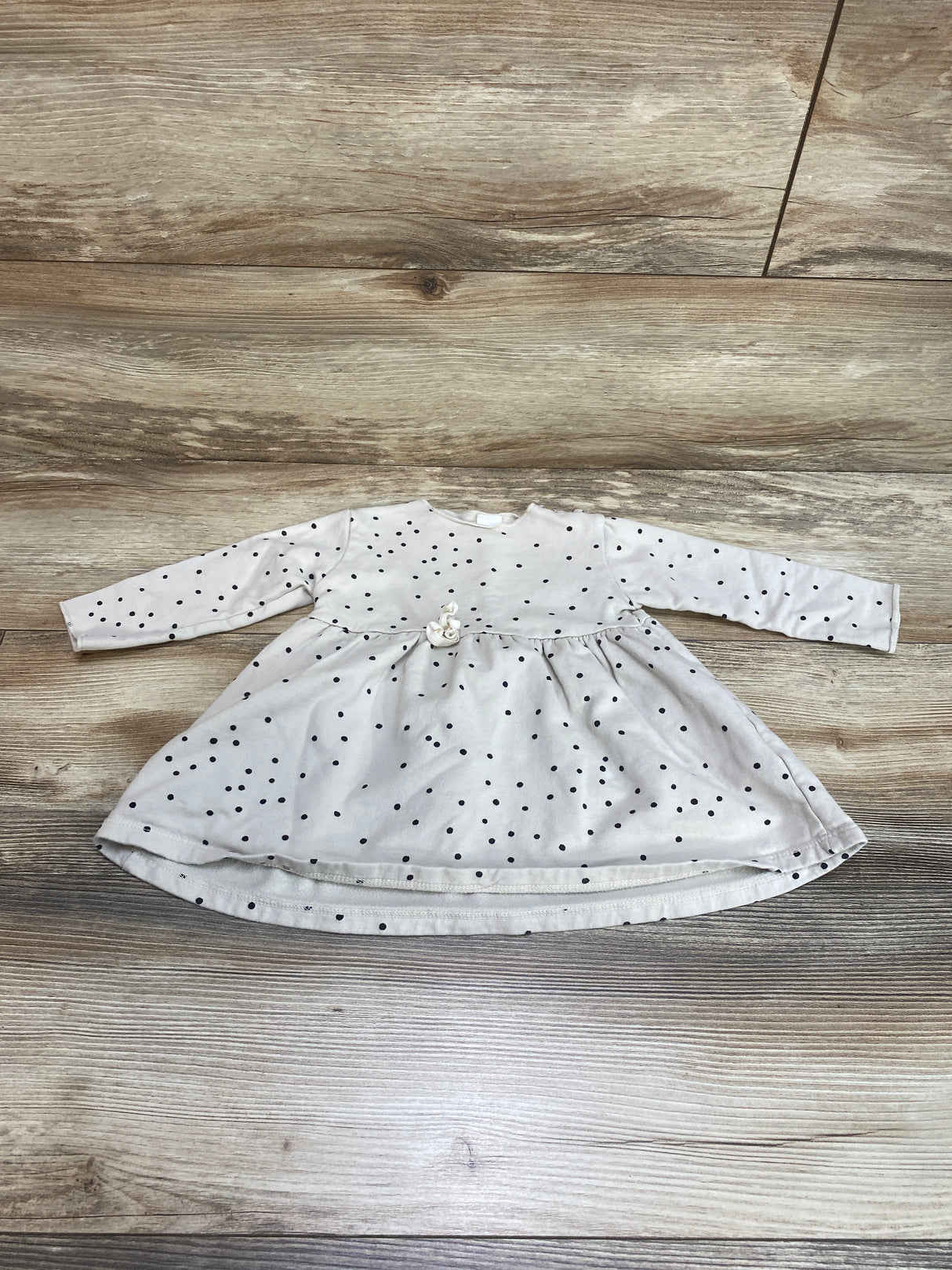 Bean's Barcelona Long Sleeve Beige Polka Dot Dress sz 6-12m