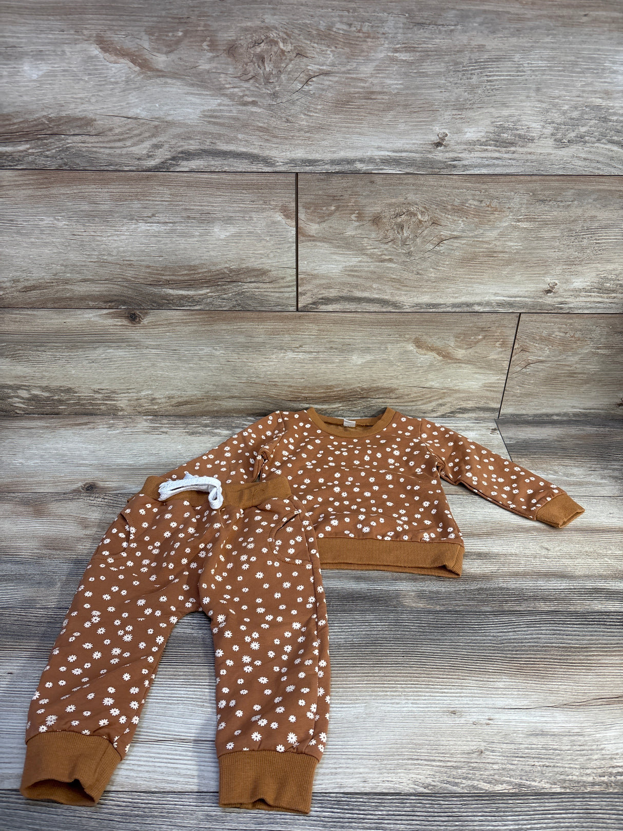 Wassery 2pc Floral Pullover Sweatshirt & Joggers Set Brown sz 18m