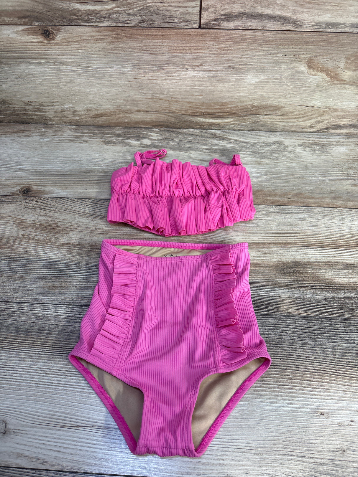 Kortni Jeane 2pc Ribbed Ruffle Bikini Set Pink sz 4/5T