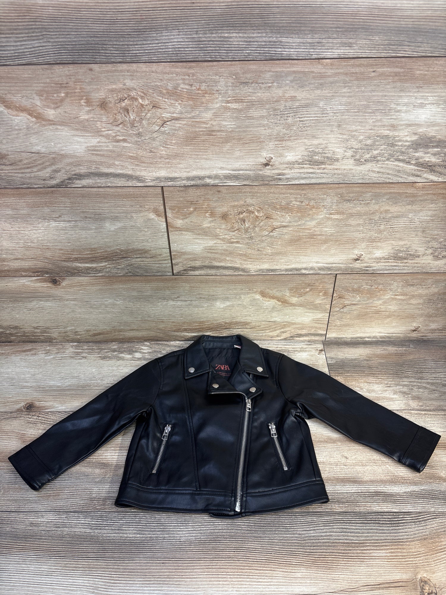 Zara Faux Leather Biker Jacket Black sz 18-24m